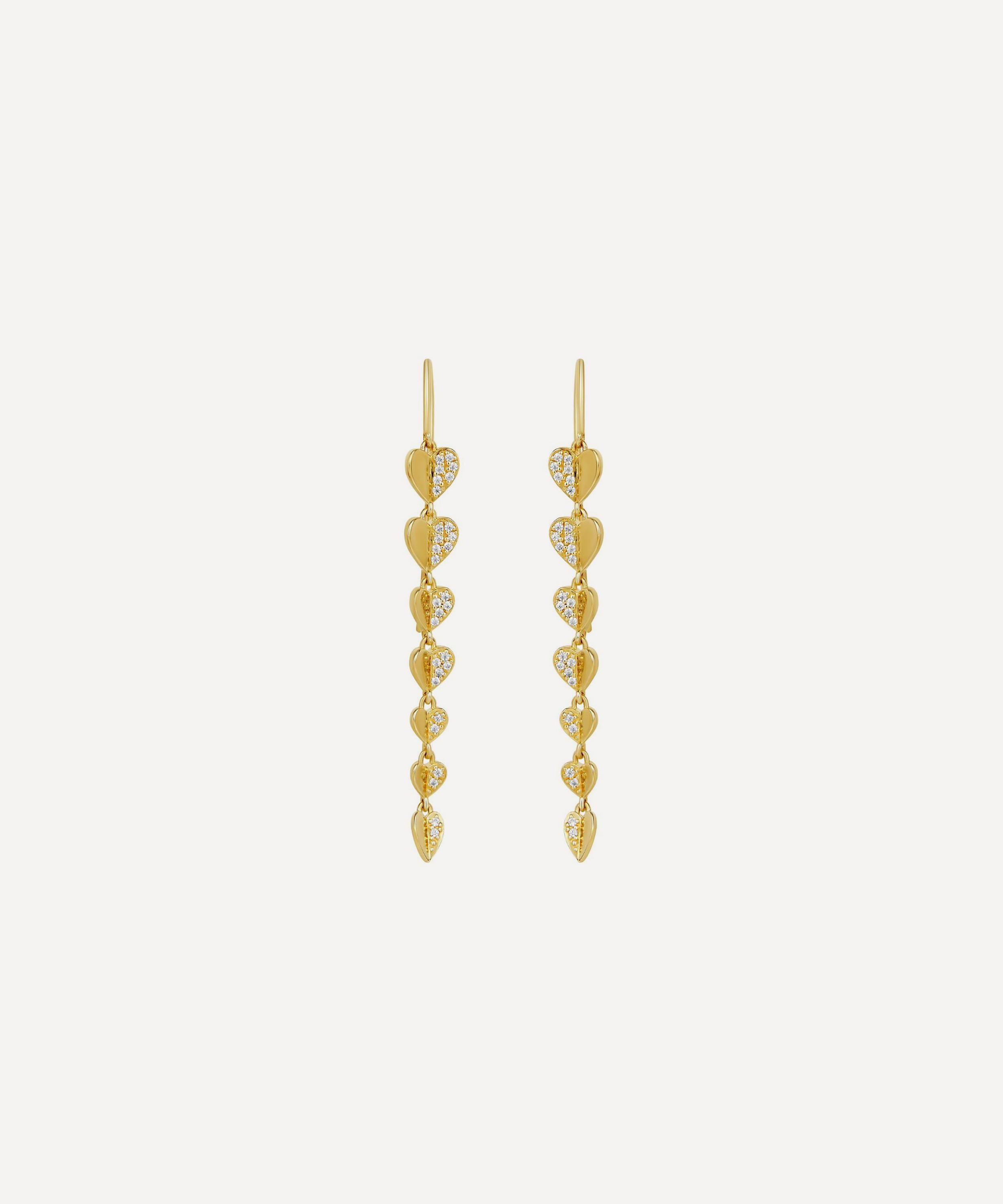 Dinny Hall - 9ct Gold Folded Heart Diamond Column Drop Earrings image number 0