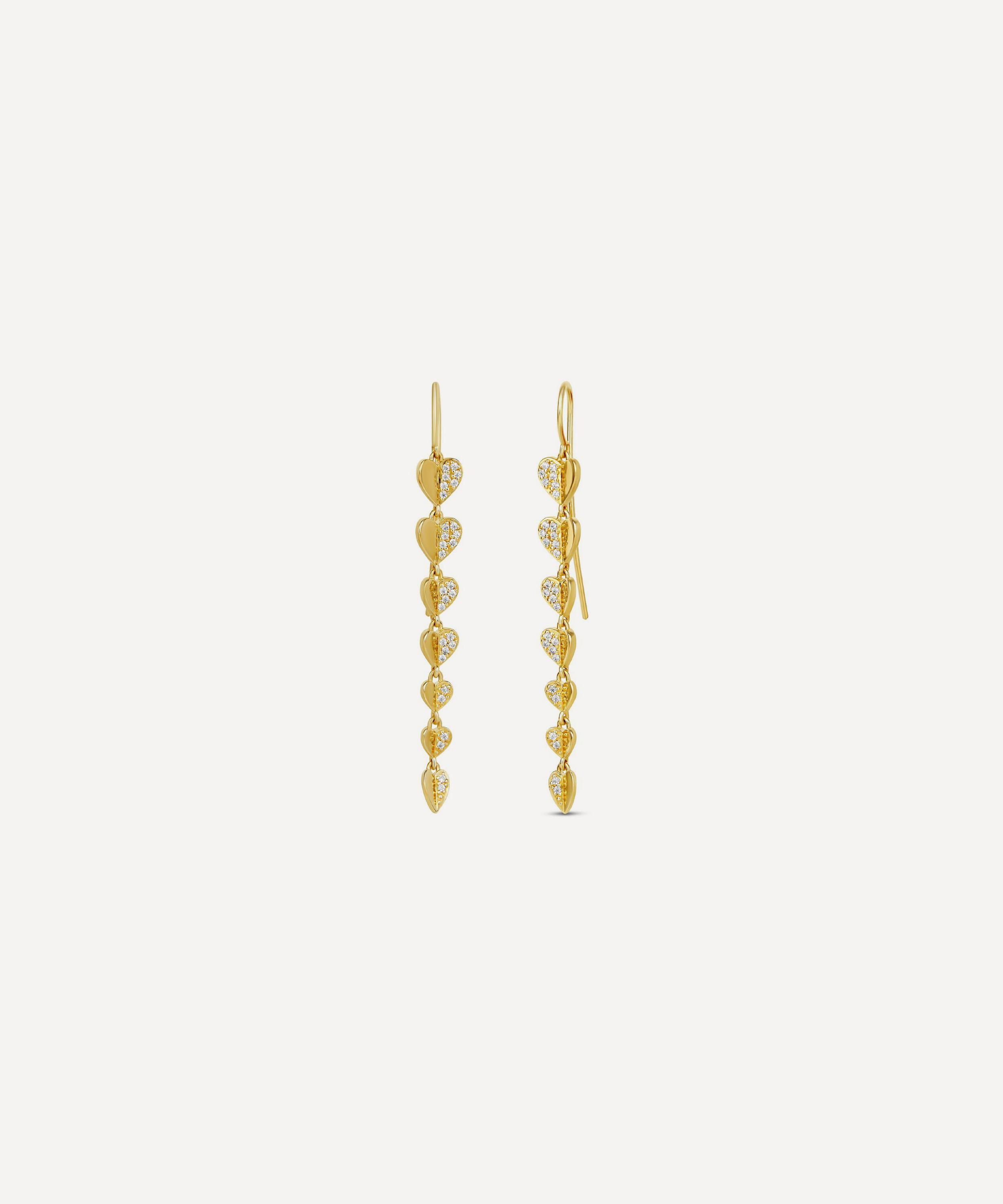 Dinny Hall - 9ct Gold Folded Heart Diamond Column Drop Earrings image number 2