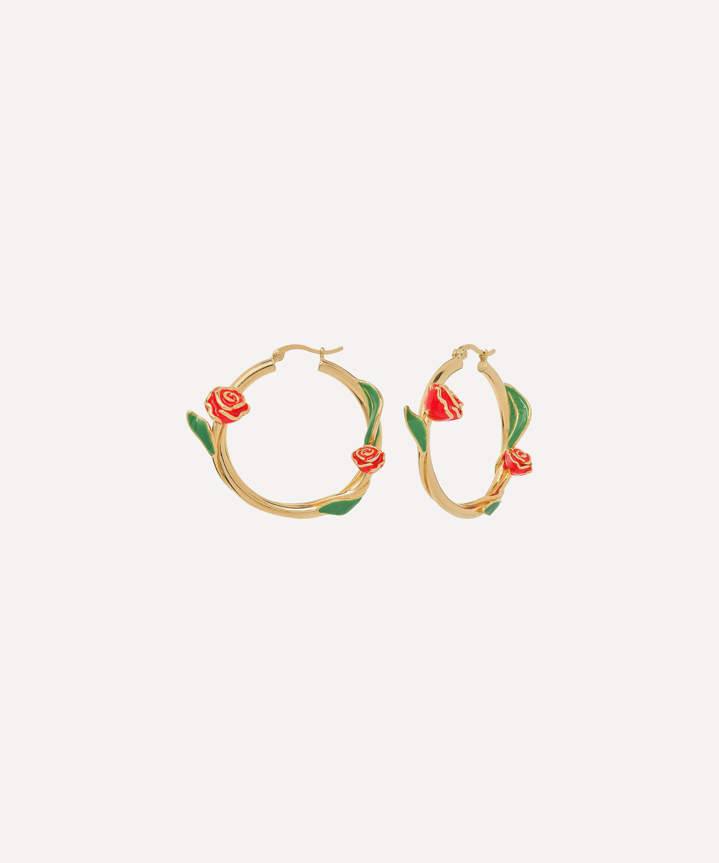 Anna + Nina - 14ct Gold-Plated Roses Are Red Hoop Earrings image number 1