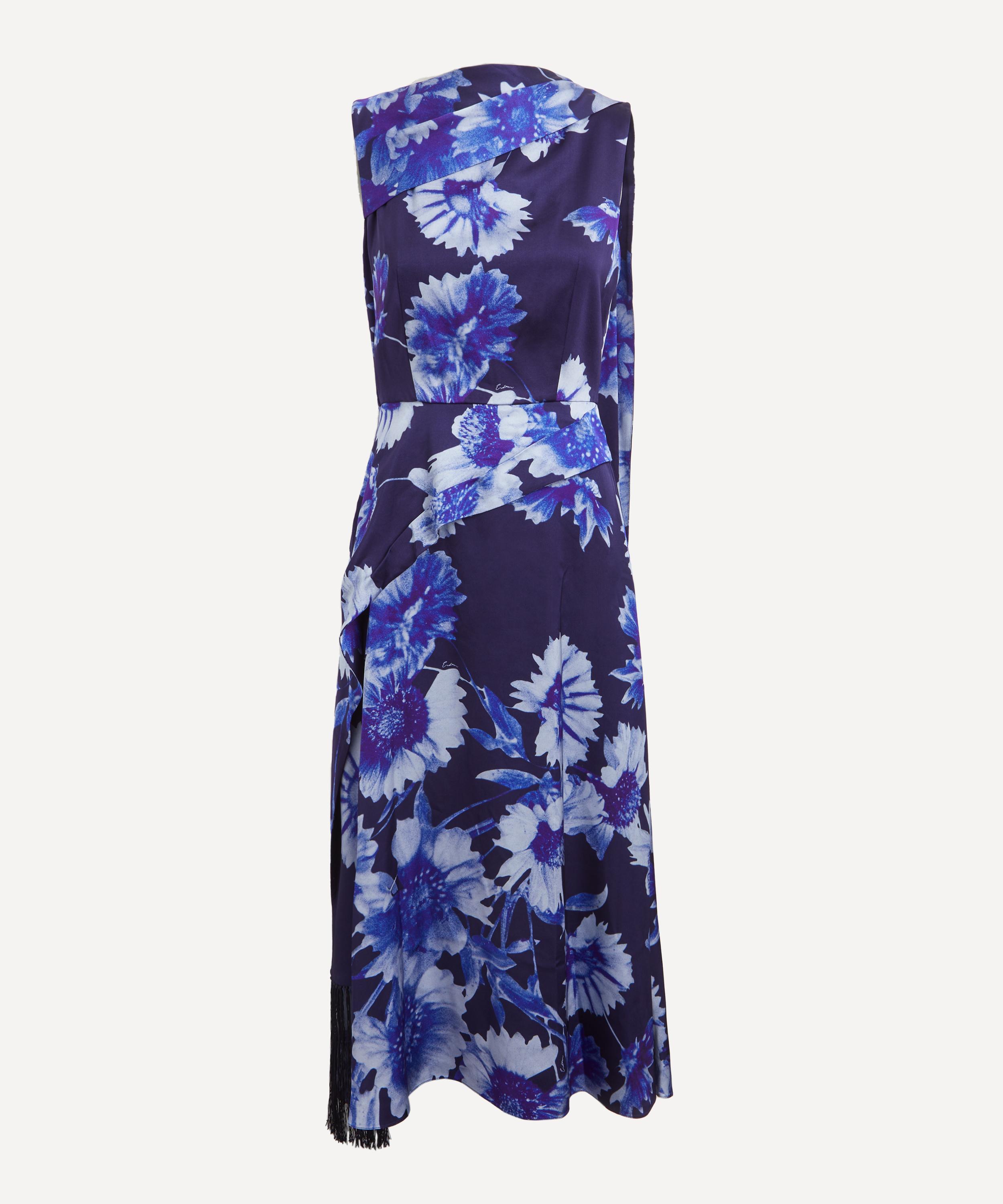 Erdem - Draped Satin Midi Cocktail Dress 