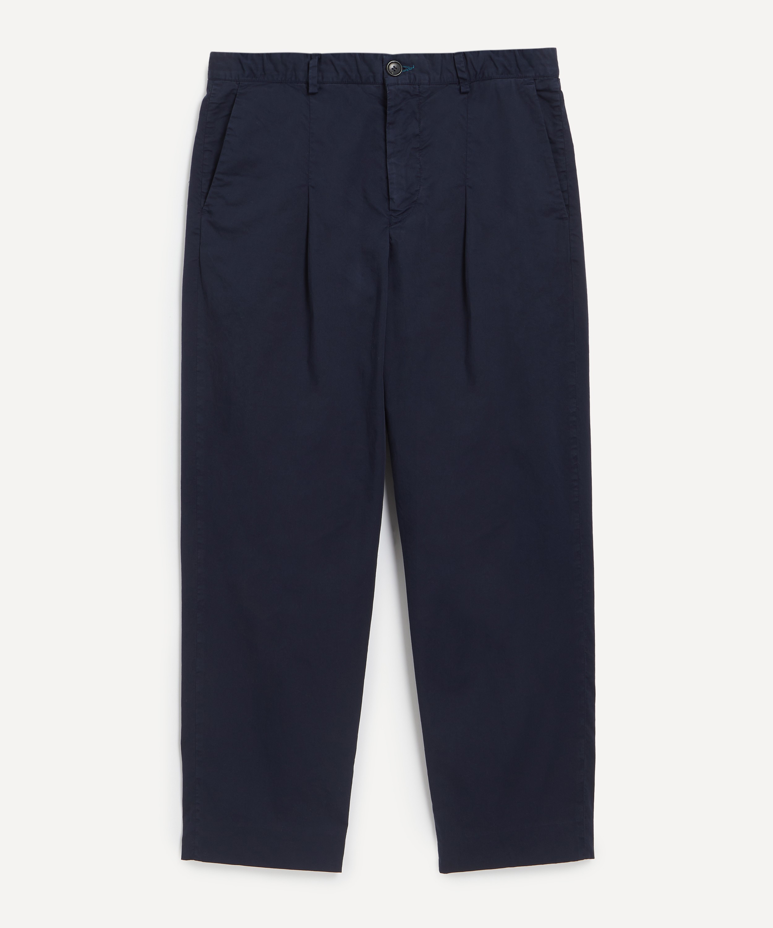 PS Paul Smith - Navy Pleated Cotton-Stretch Trousers image number 0