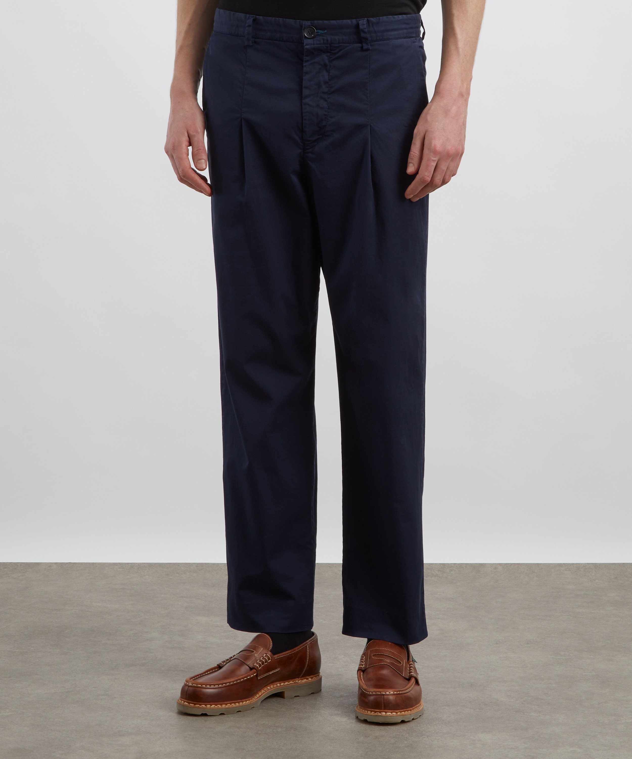 PS Paul Smith - Navy Pleated Cotton-Stretch Trousers image number 2