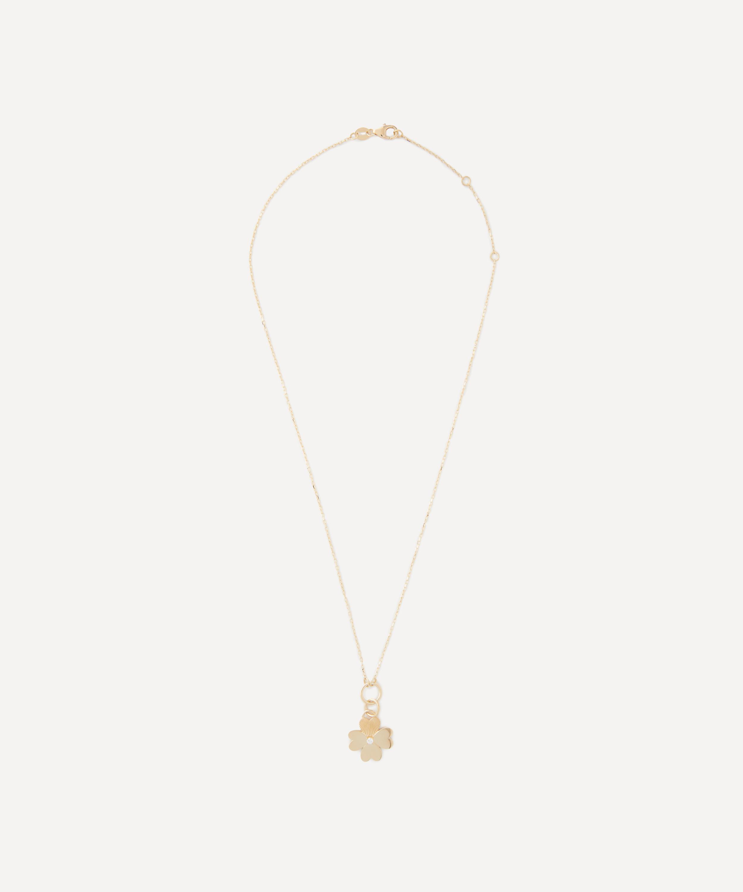 FoundRae - 18ct Gold Four Heart Clover Engravable Miniature Pendant Necklace