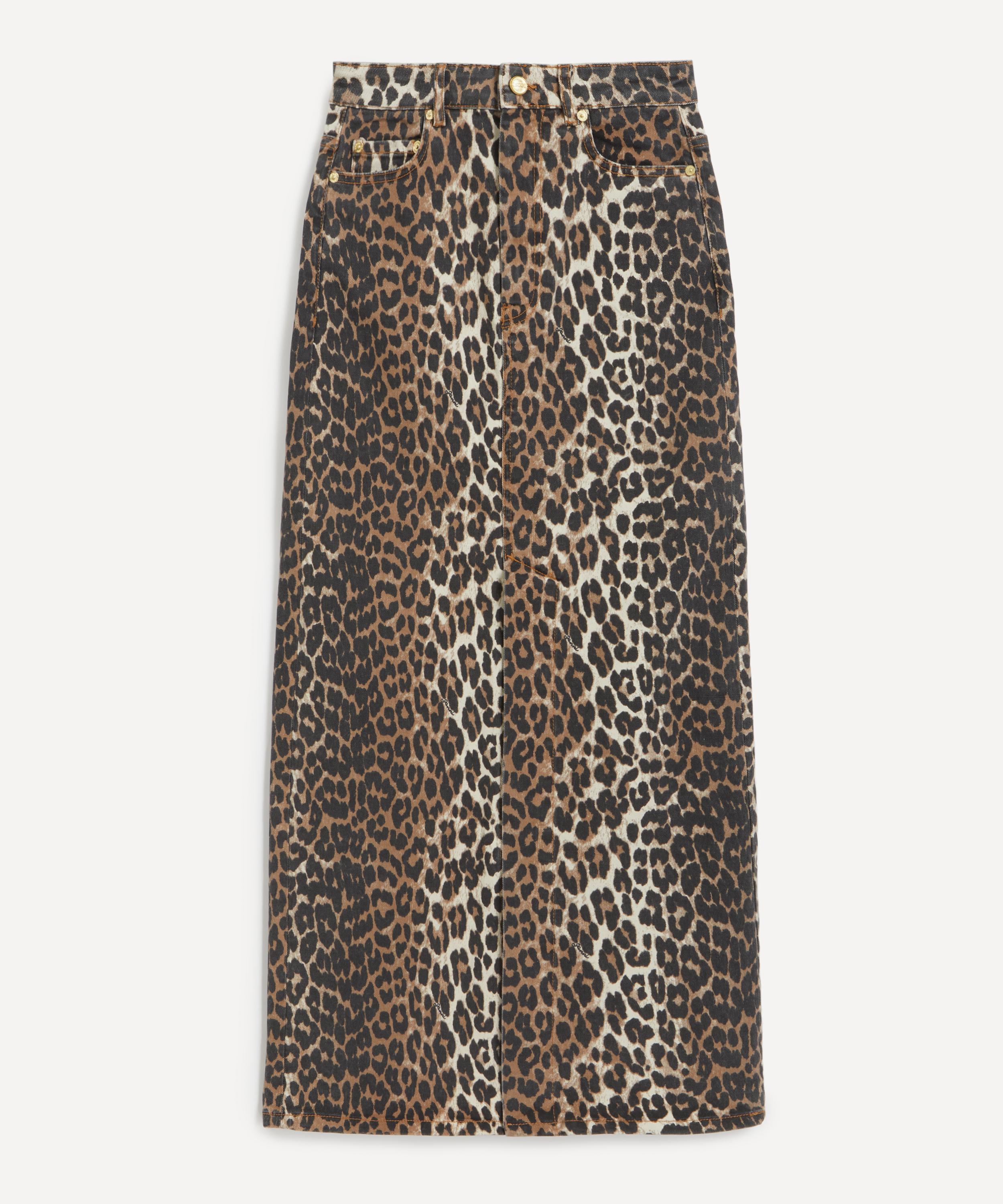 Ganni - Leopard Denim Maxi Slit Skirt