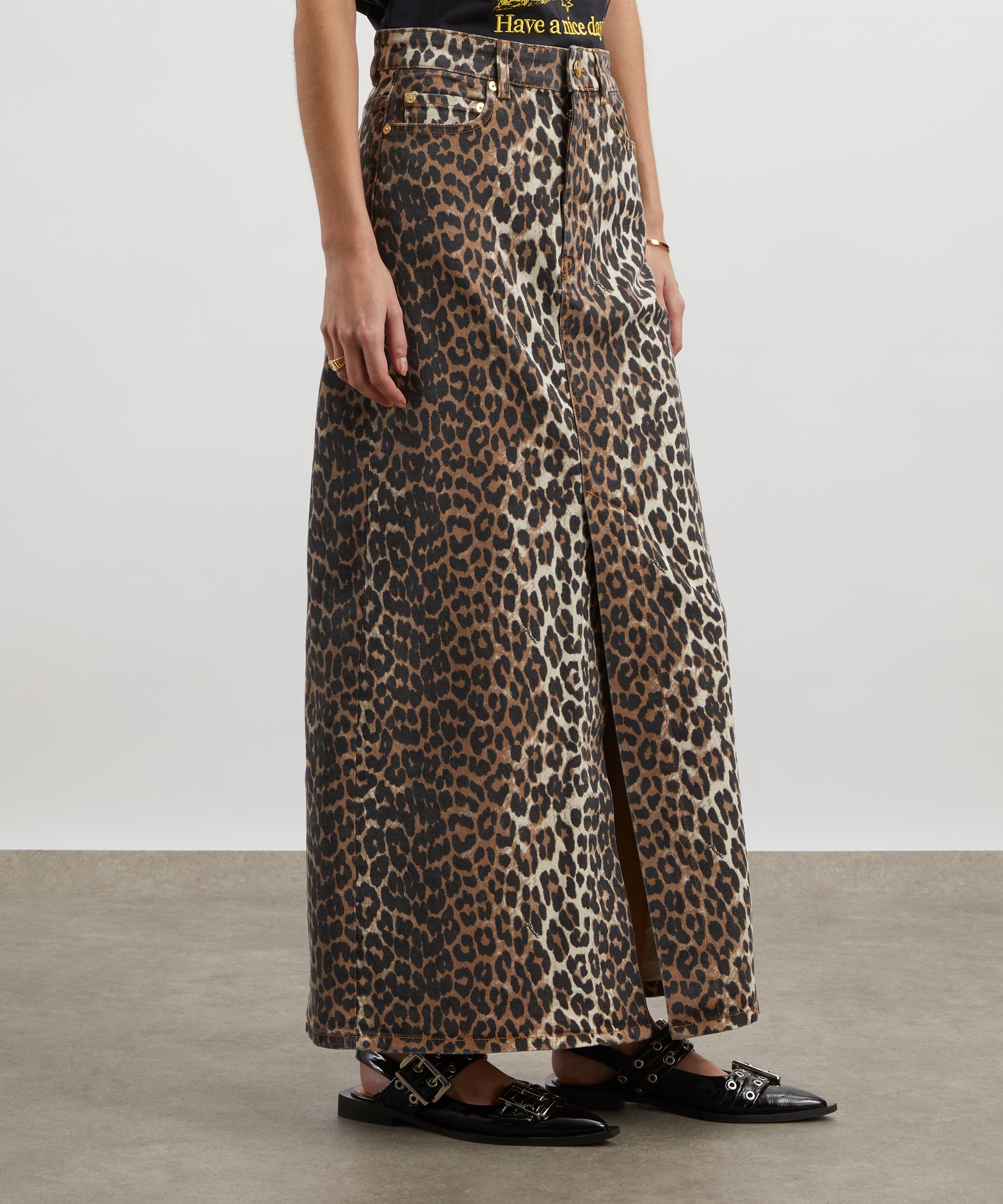 Ganni - Leopard Denim Maxi Slit Skirt image number 2