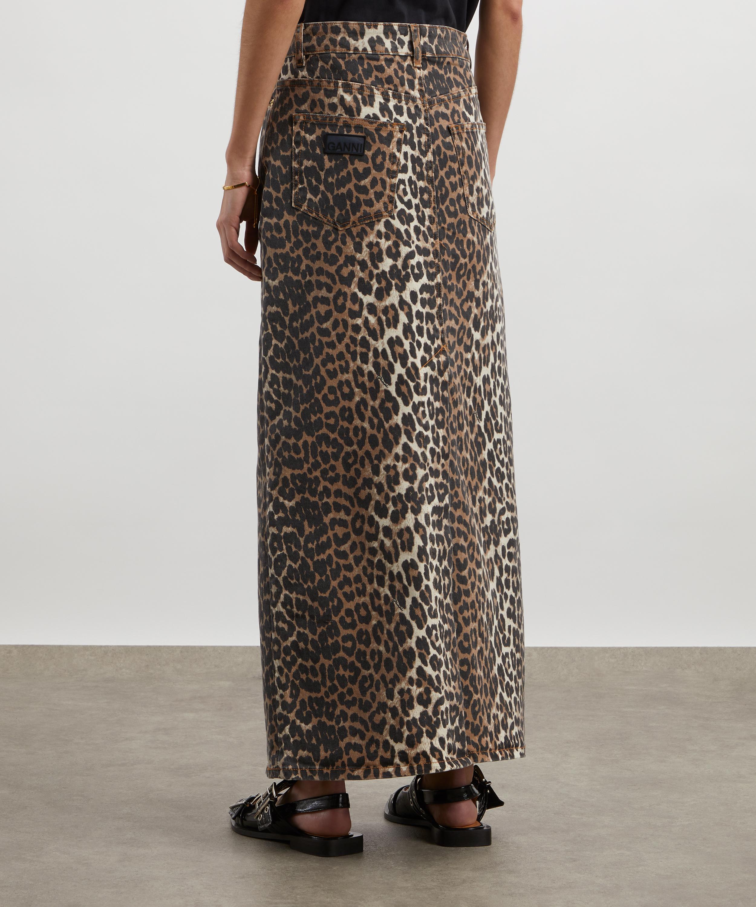 Ganni - Leopard Denim Maxi Slit Skirt image number 3