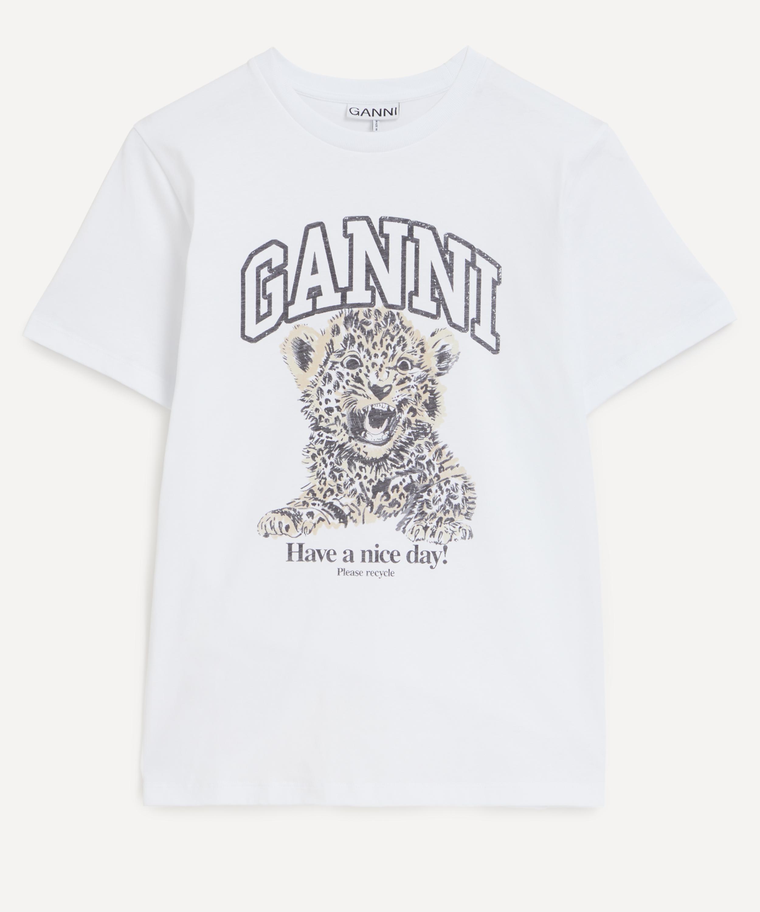 Ganni - White Basic Jersey Leopard Relaxed T-Shirt image number 0