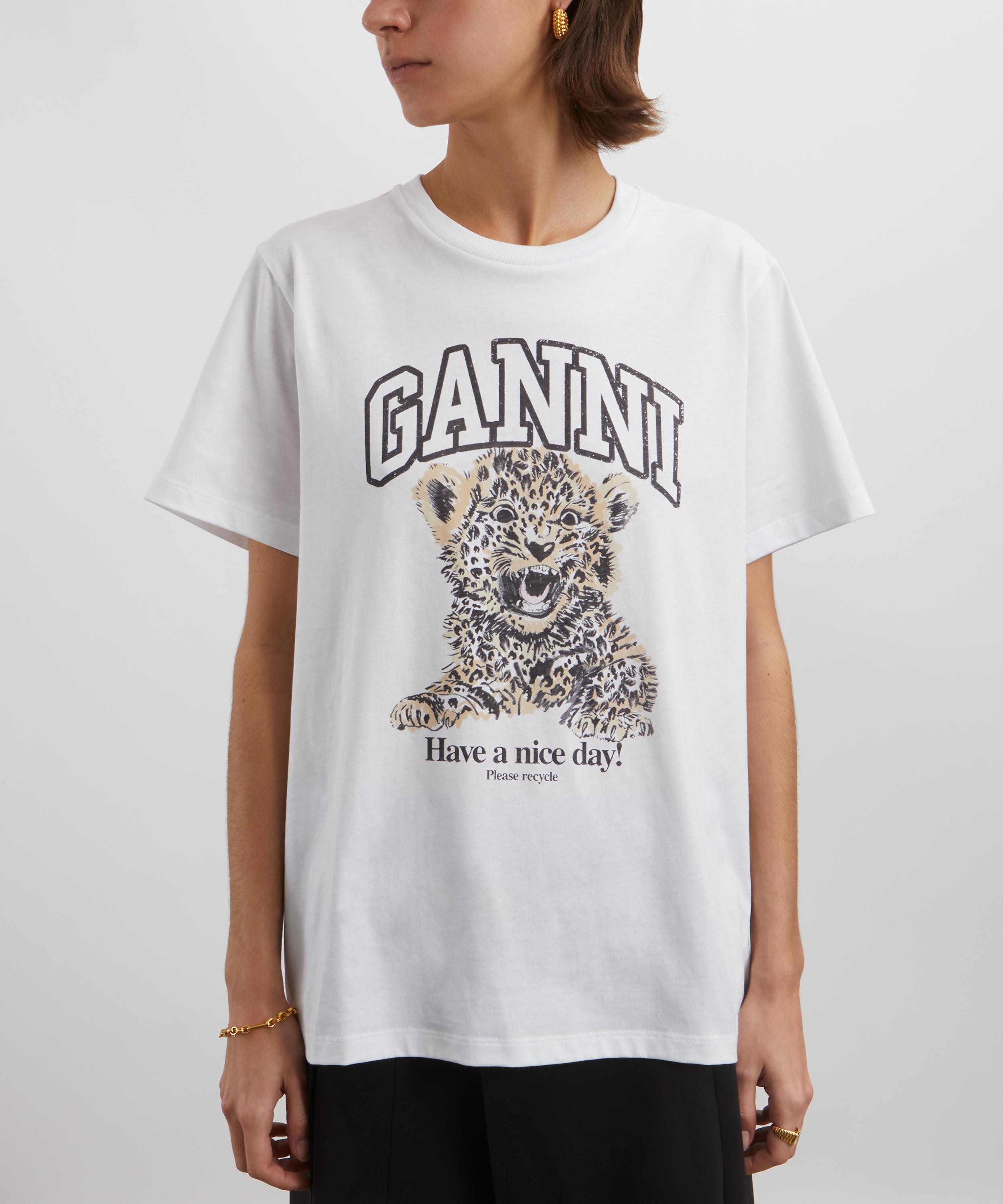 Ganni - White Basic Jersey Leopard Relaxed T-Shirt image number 2