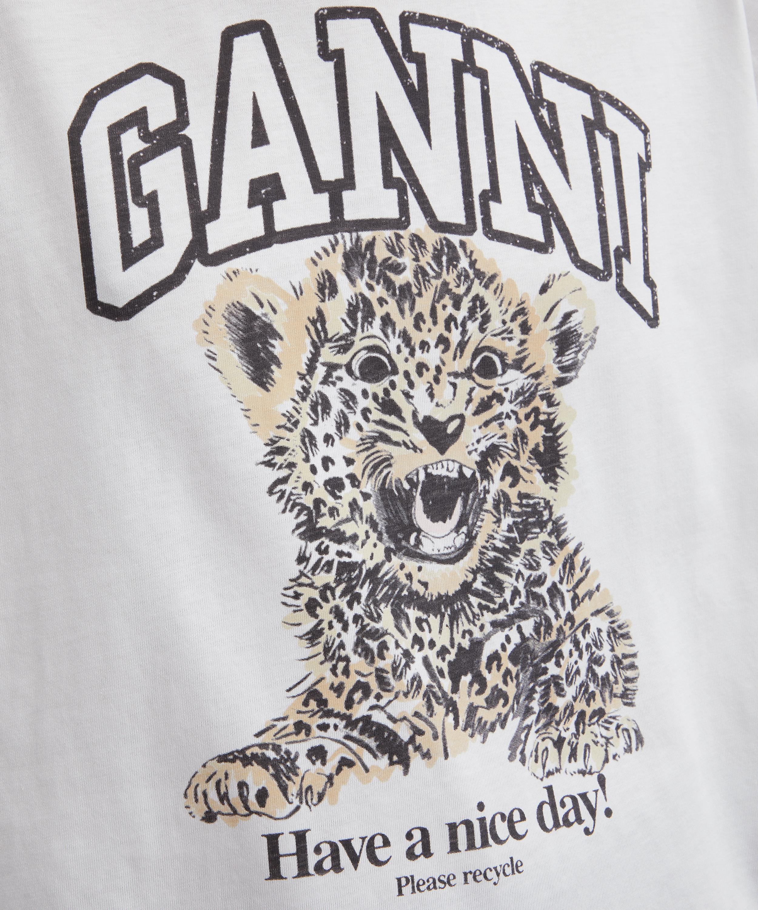 Ganni - White Basic Jersey Leopard Relaxed T-Shirt image number 4