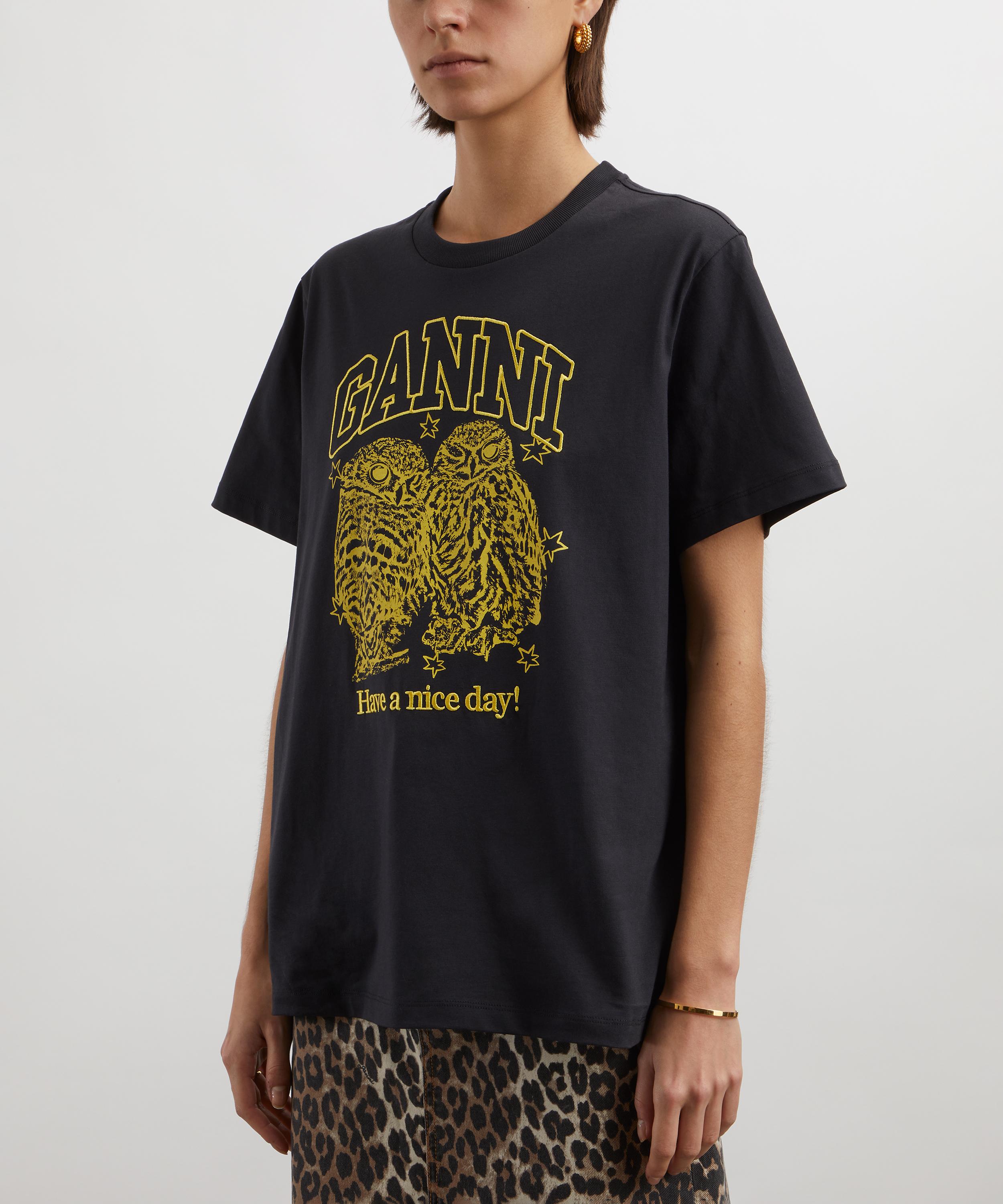 Ganni - Black Basic Jersey Owls Relaxed T-Shirt image number 2