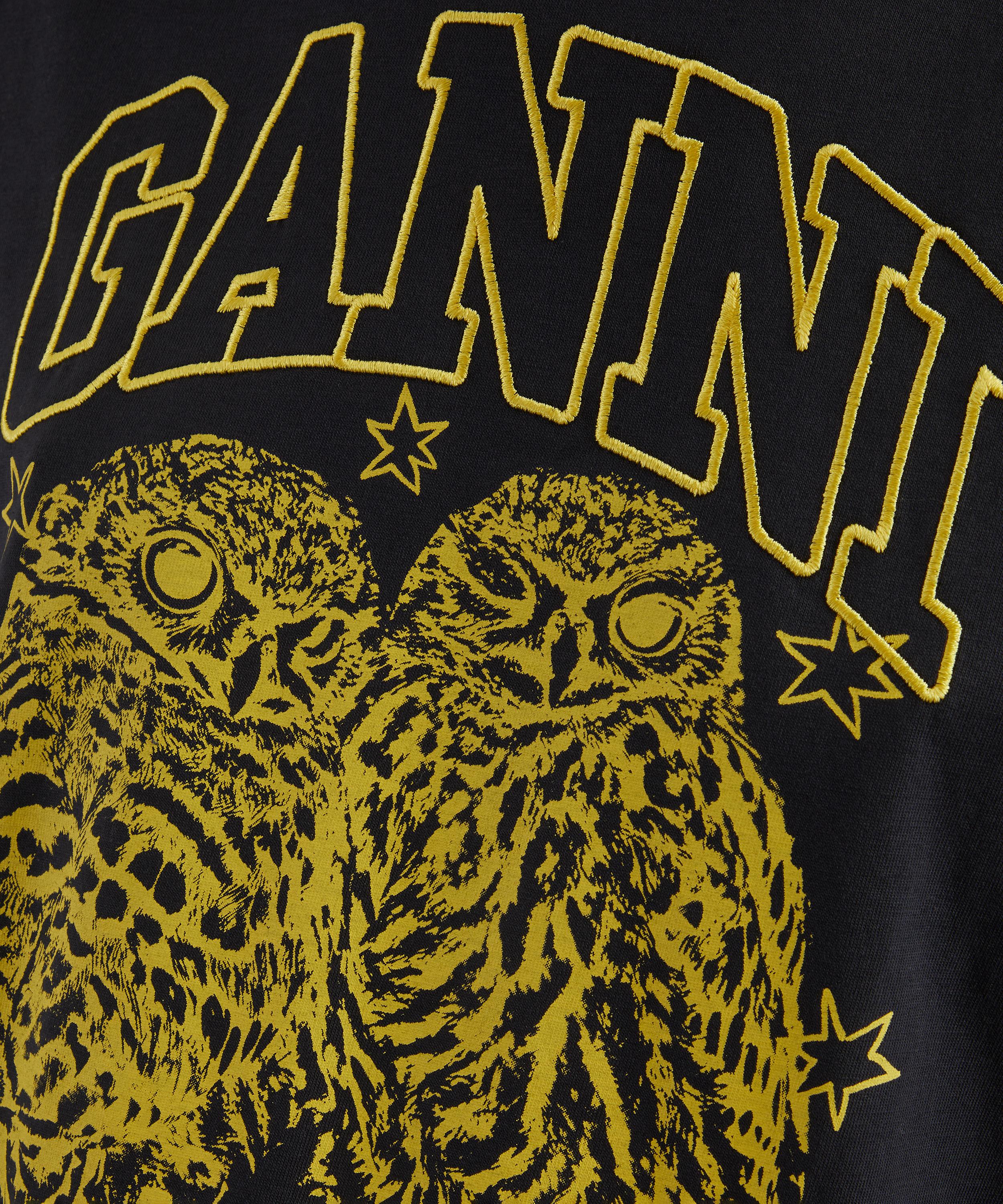 Ganni - Black Basic Jersey Owls Relaxed T-Shirt image number 4