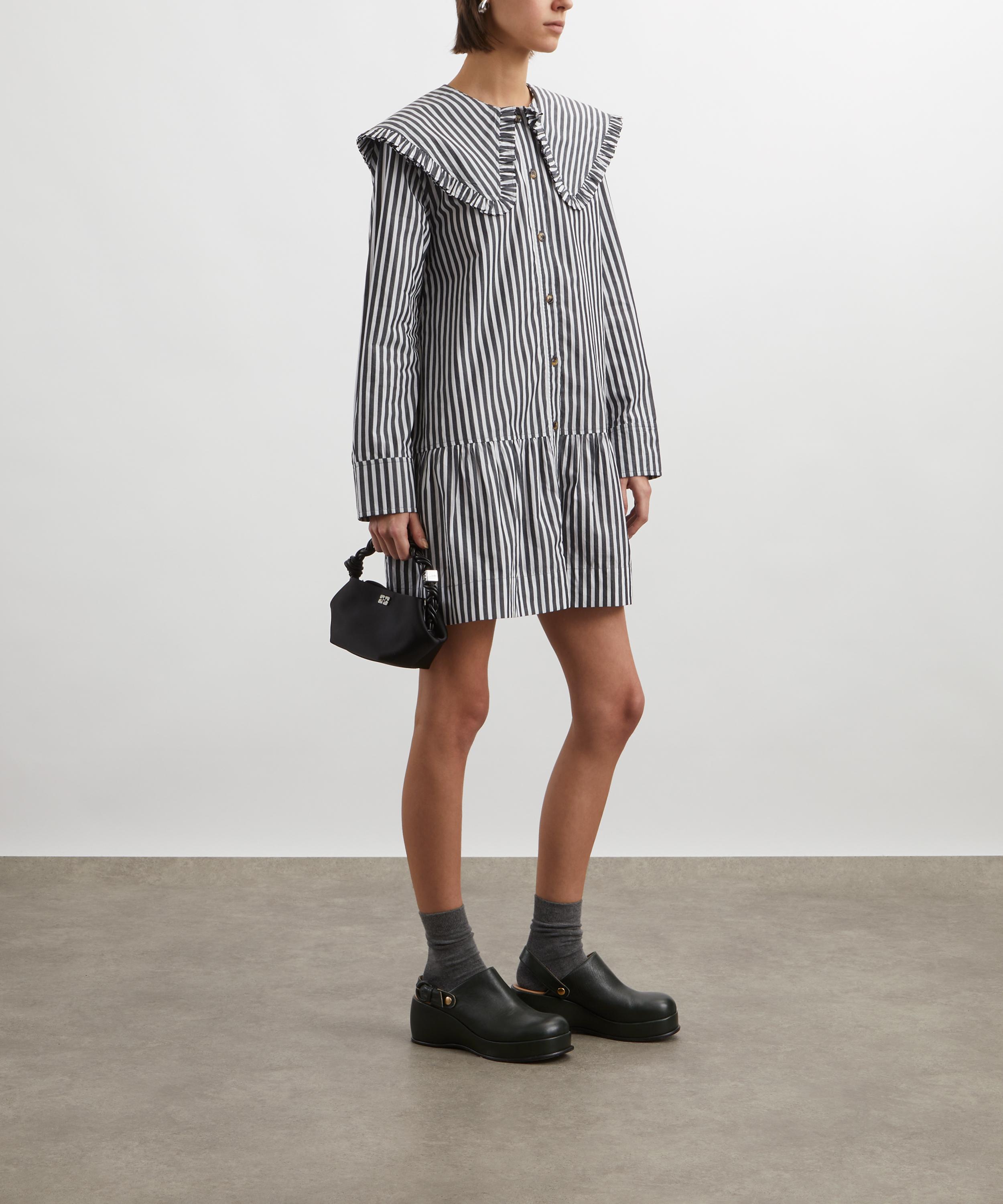 Ganni - Black and White Stripe Mini Shirt Dress image number 1