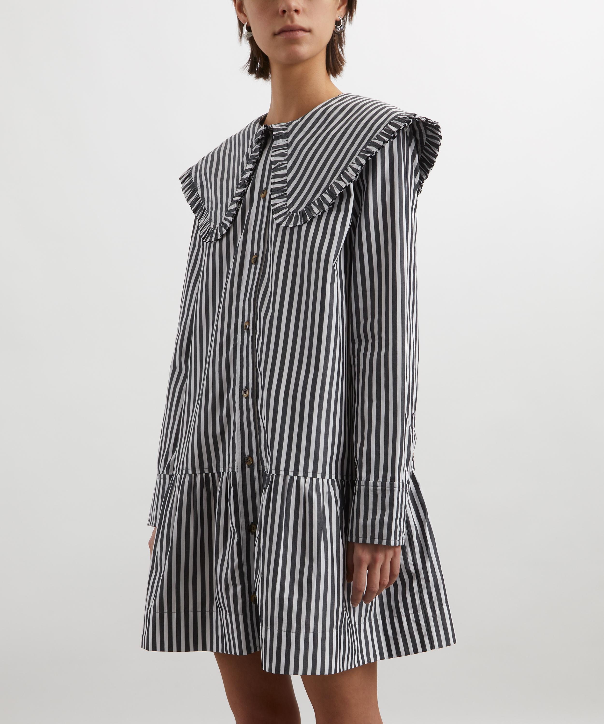 Ganni - Black and White Stripe Mini Shirt Dress image number 2