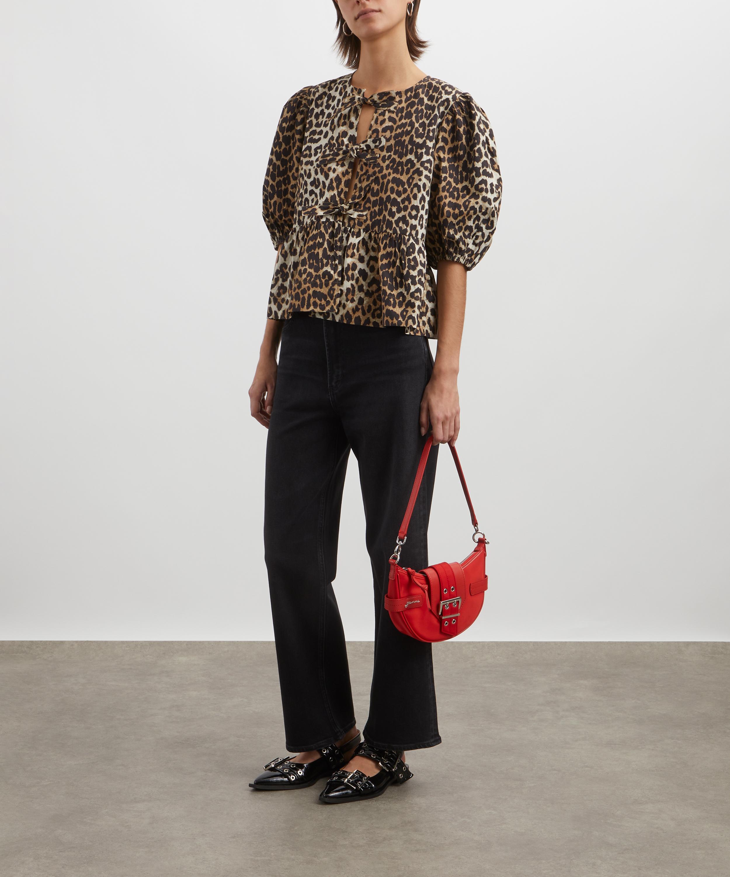 Ganni - Leopard Cotton Poplin Peplum Tie Blouse image number 1