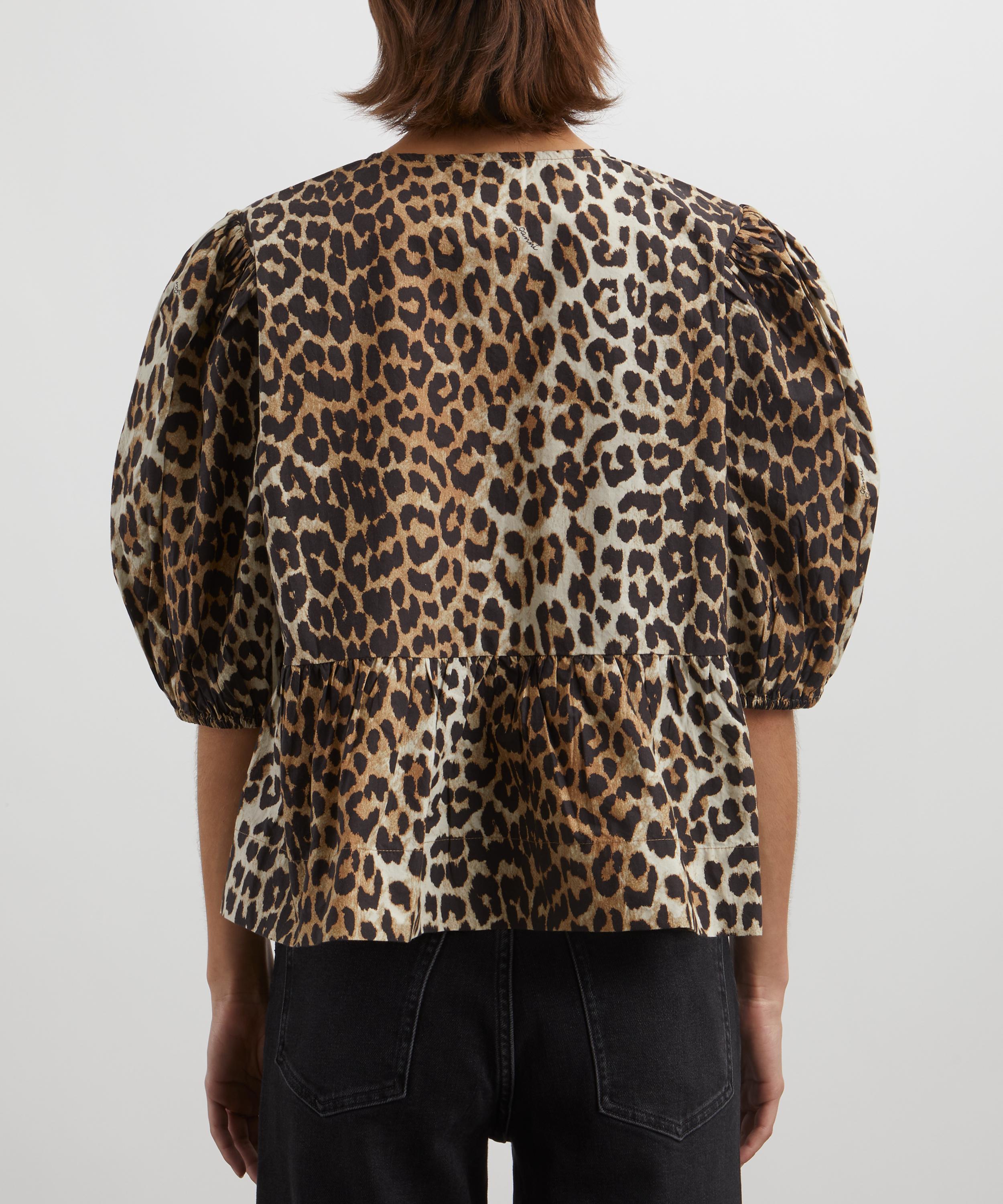 Ganni - Leopard Cotton Poplin Peplum Tie Blouse image number 3