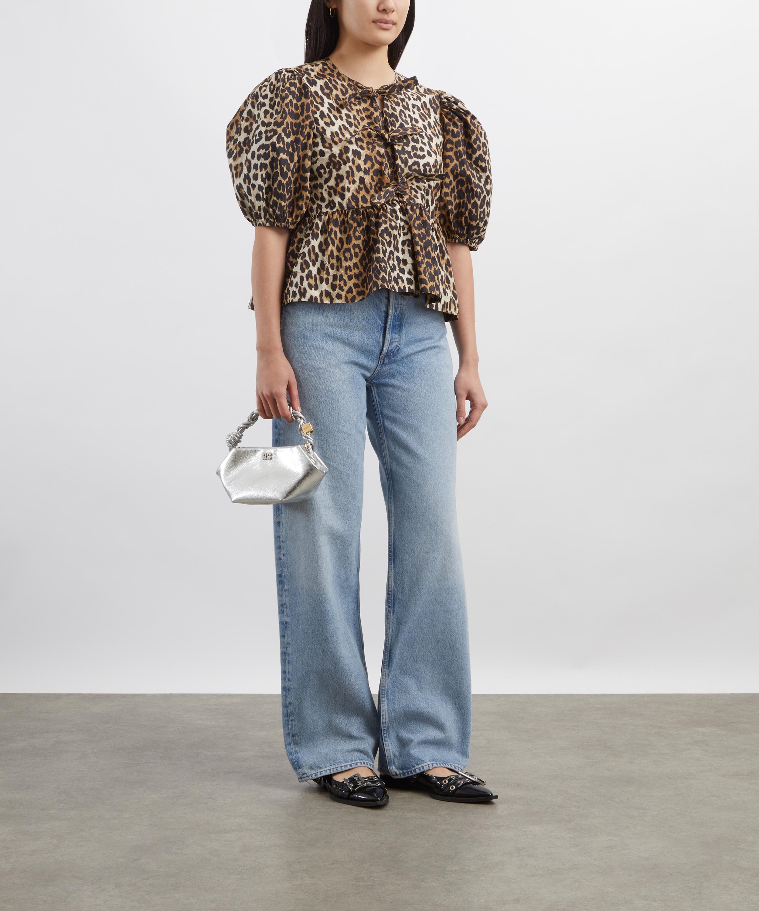Ganni - Leopard Cotton Poplin Peplum Tie Blouse image number 1