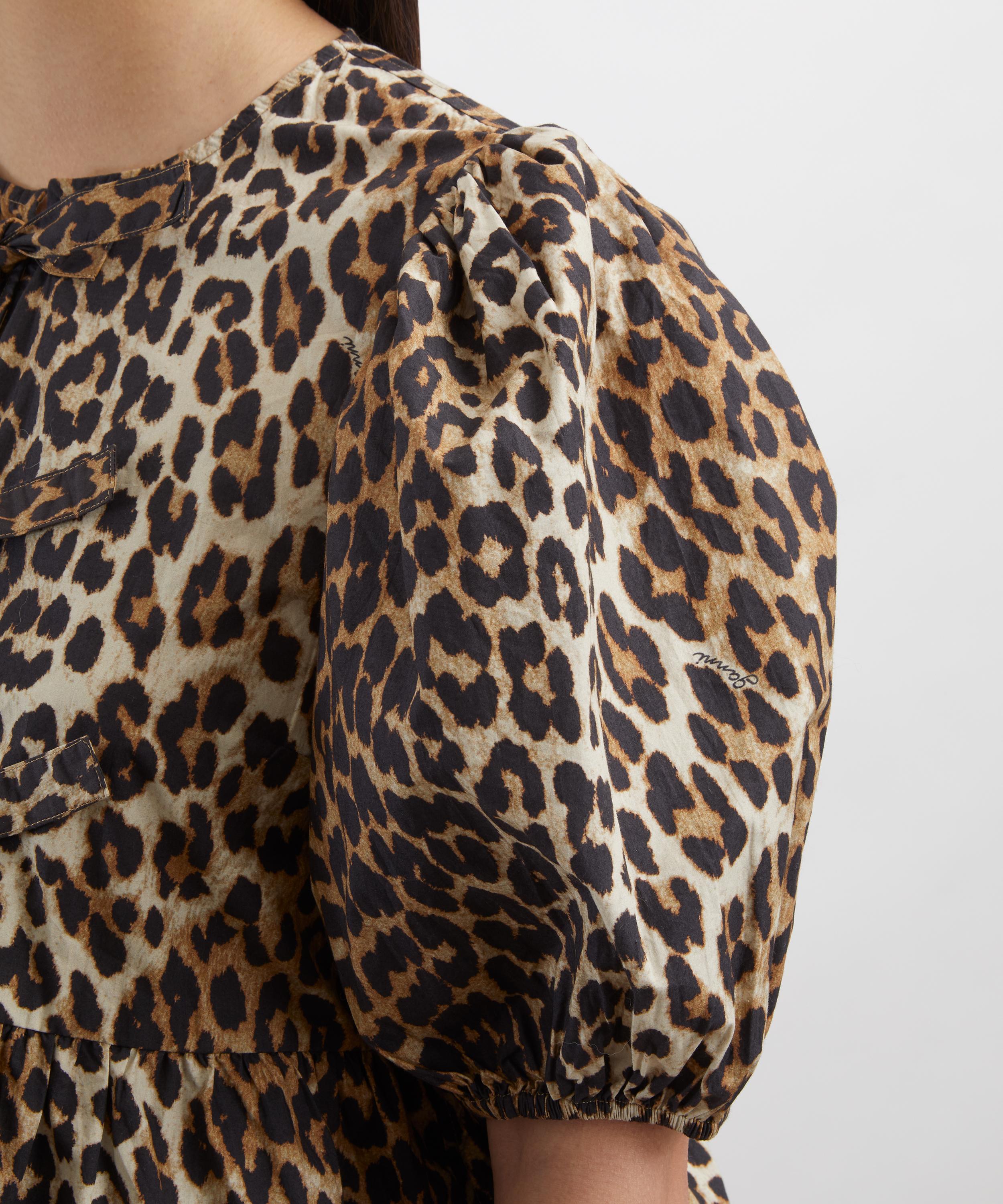 Ganni - Leopard Cotton Poplin Peplum Tie Blouse image number 4