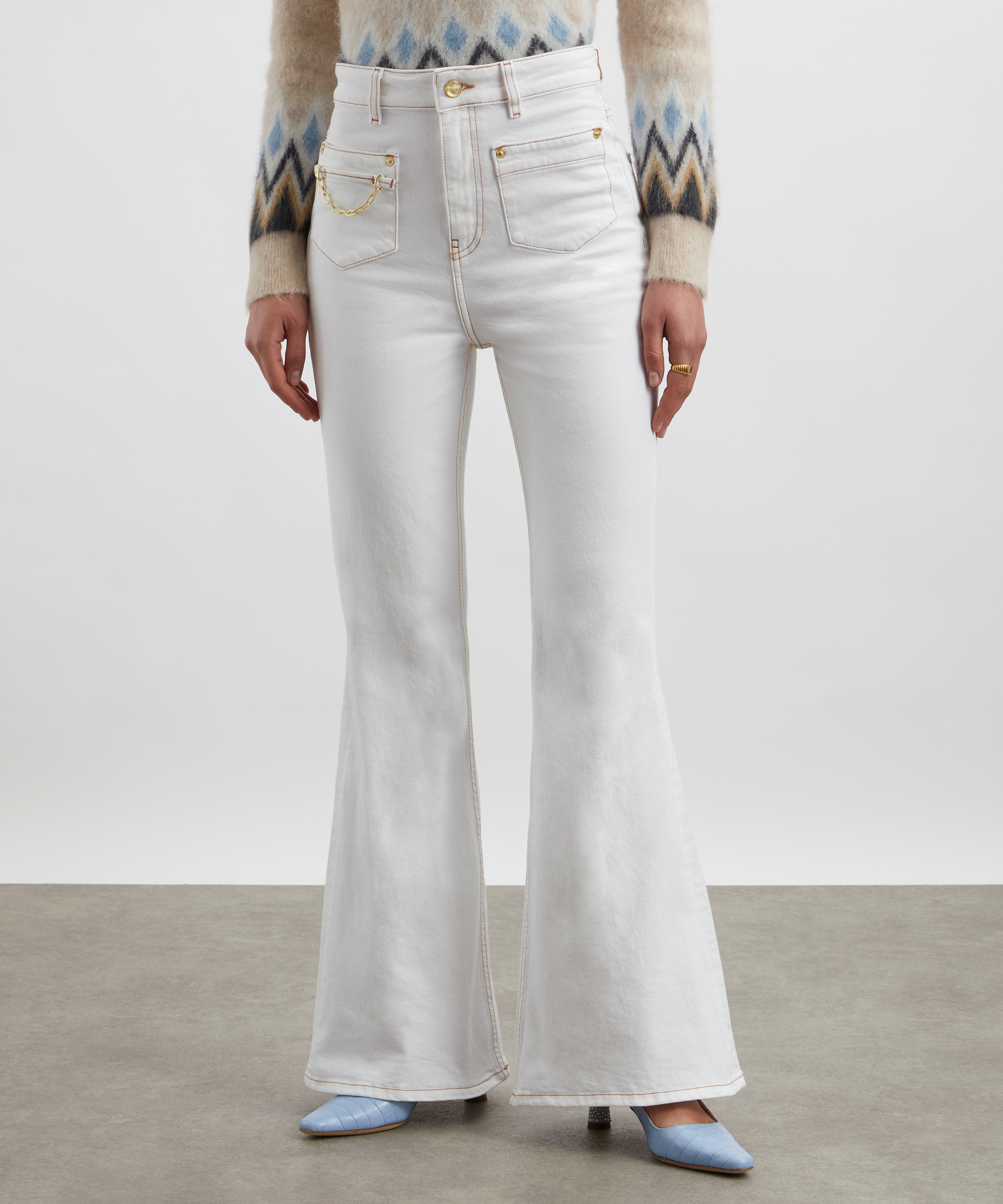 Ganni - White Denim Goddi Flared Jeans image number 2