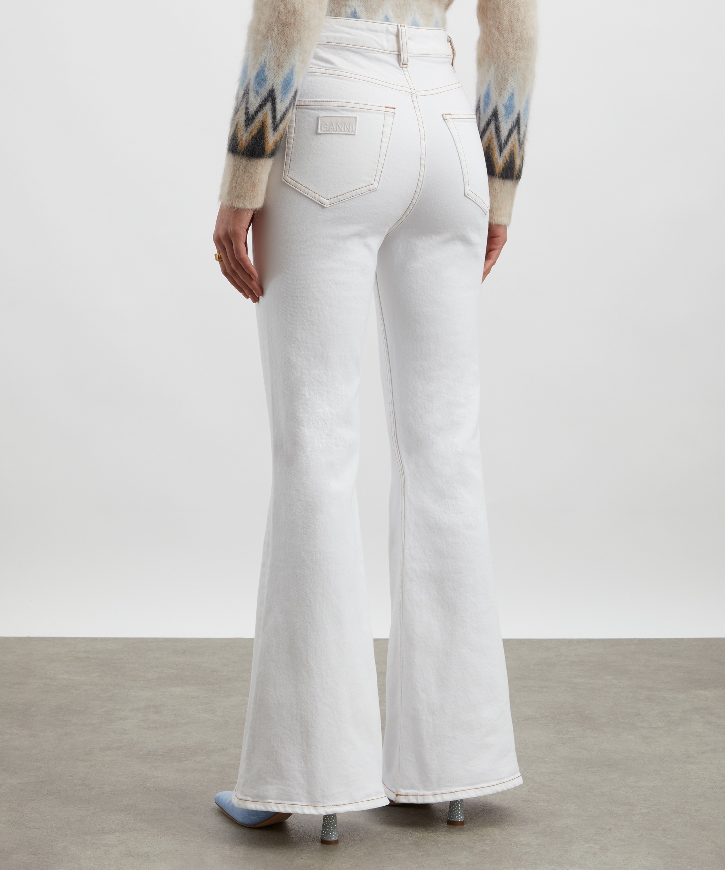 Ganni - White Denim Goddi Flared Jeans image number 3