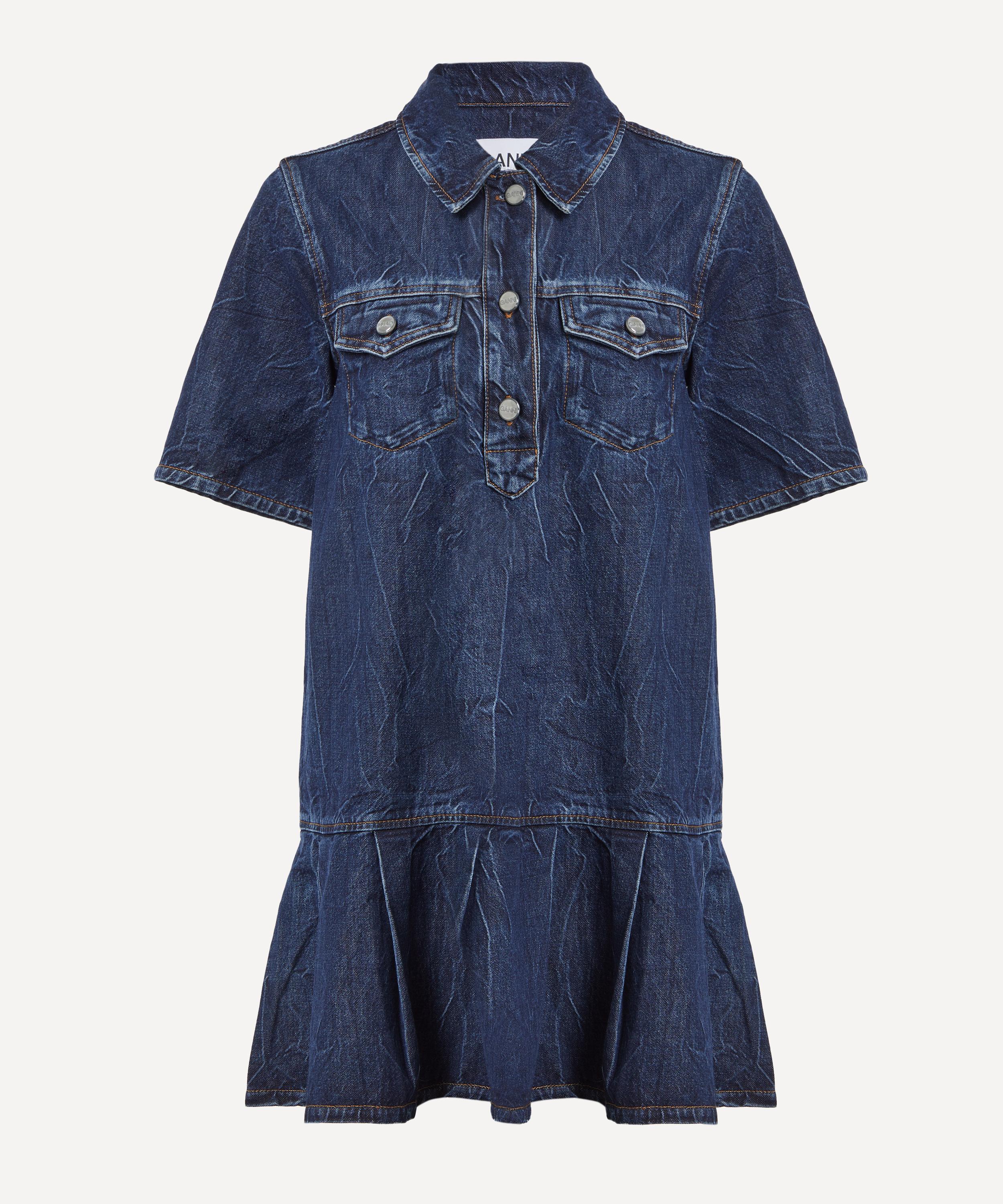 Ganni - Denim Blue Crinkled Future Mini Dress image number 0