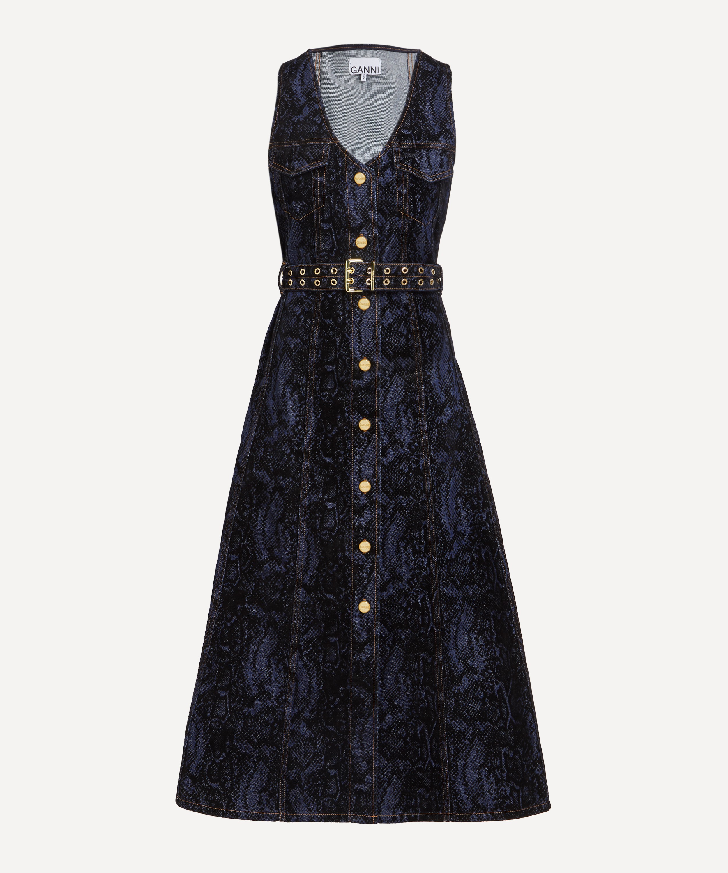 Ganni - Snake Print Denim Dress image number 0