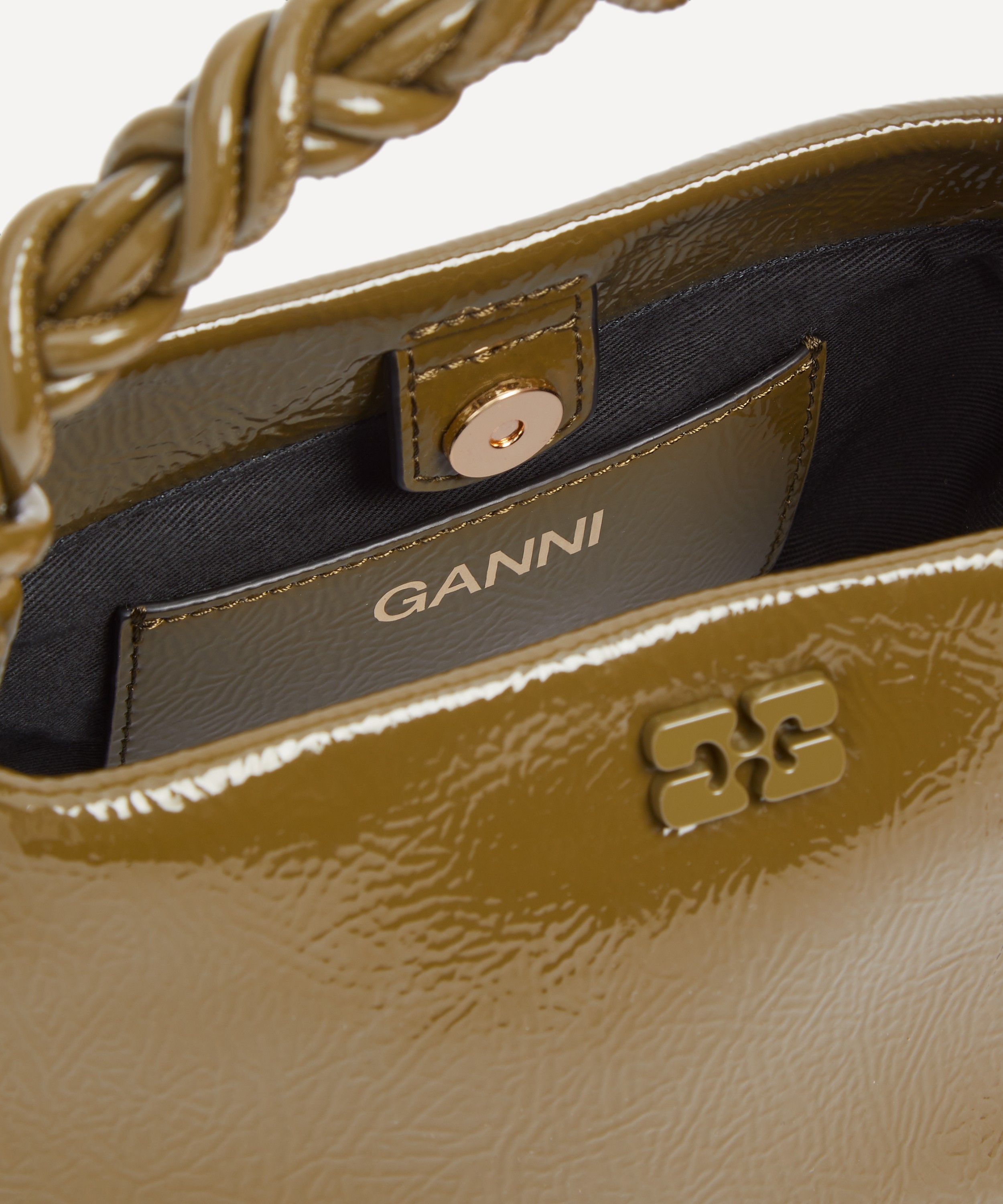 Ganni - Mini Bou Braided Handle Patent Leather Bag image number 5