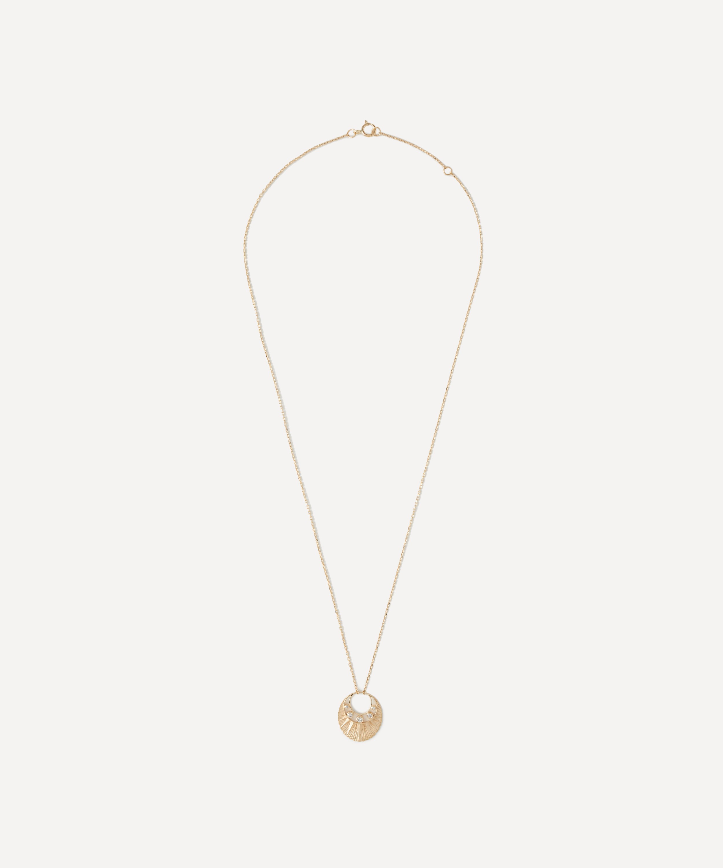 Celine Daoust - 14ct Gold Five Diamonds Moon Crescent Pendant Necklace image number 0