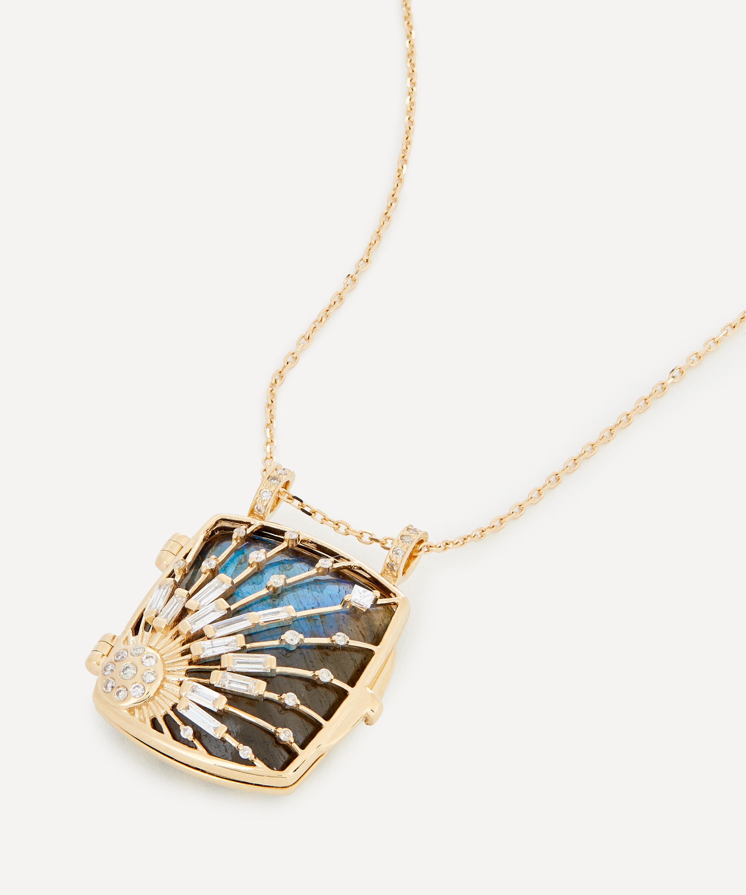 Celine Daoust - 14ct Gold Labradorite Sun and Diamond Locket Necklace