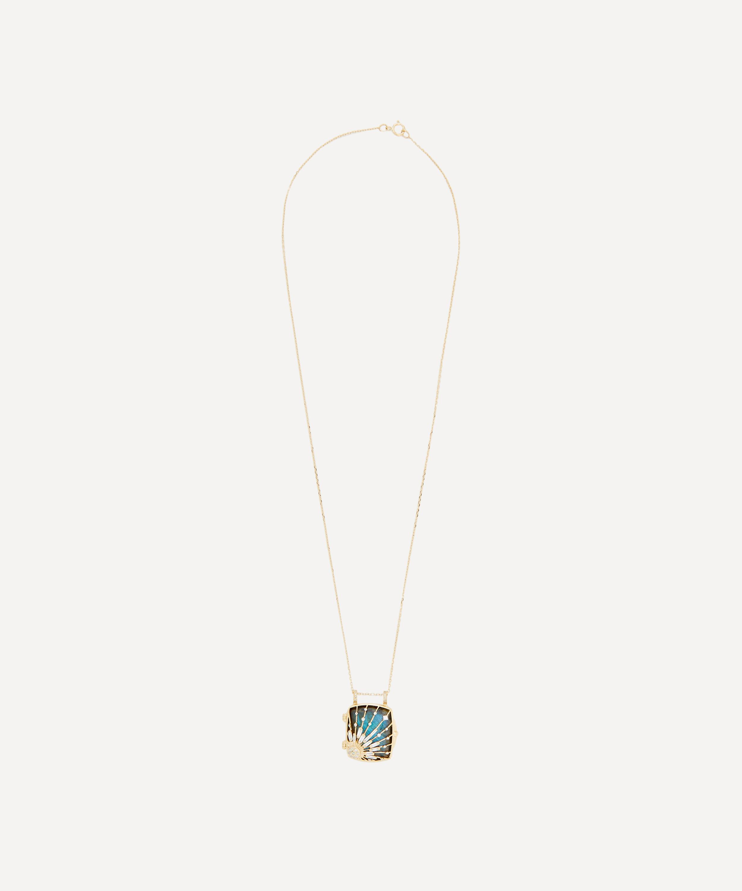 Celine Daoust - 14ct Gold Labradorite Sun and Diamond Locket Necklace image number 1