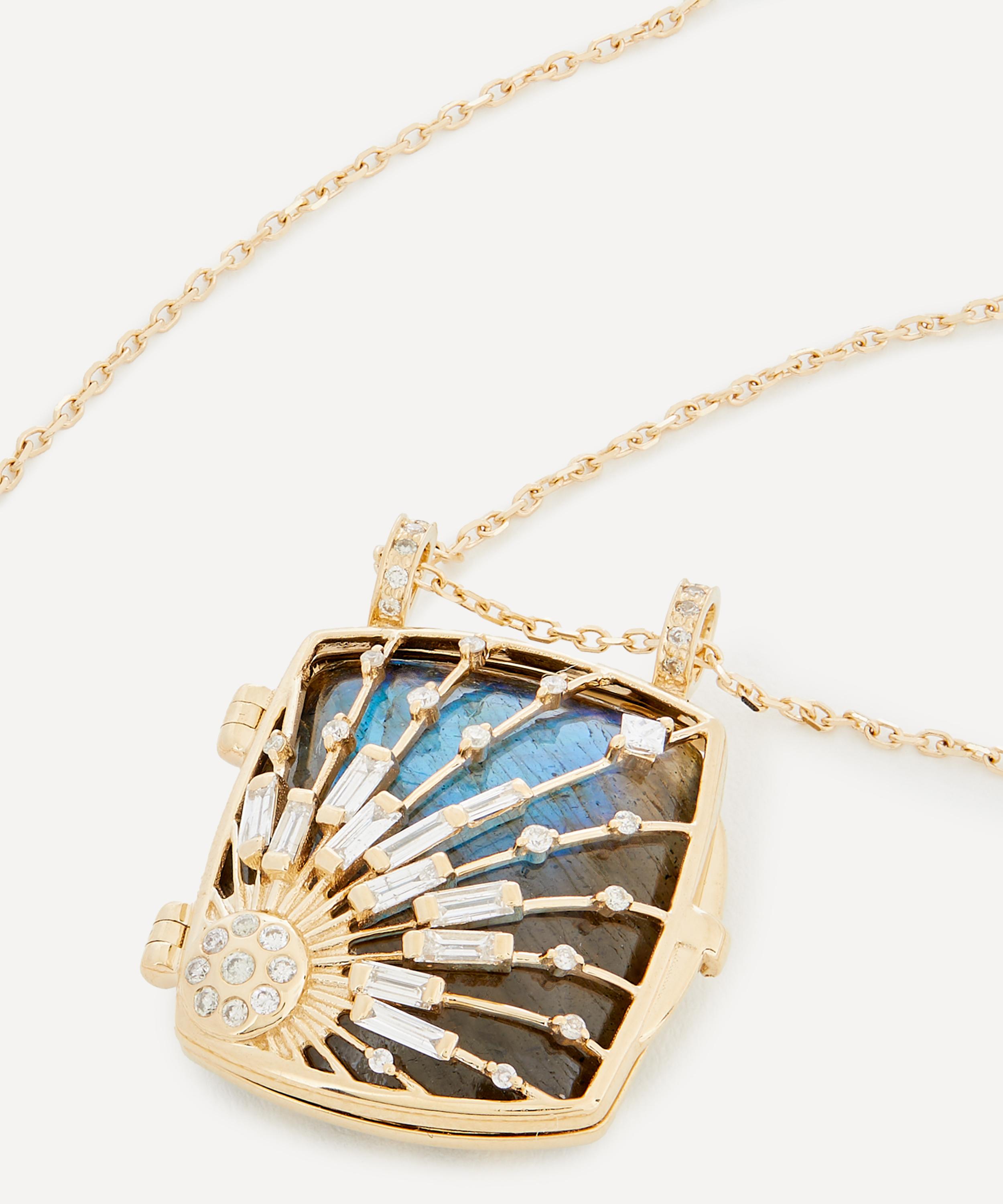 Celine Daoust - 14ct Gold Labradorite Sun and Diamond Locket Necklace image number 2