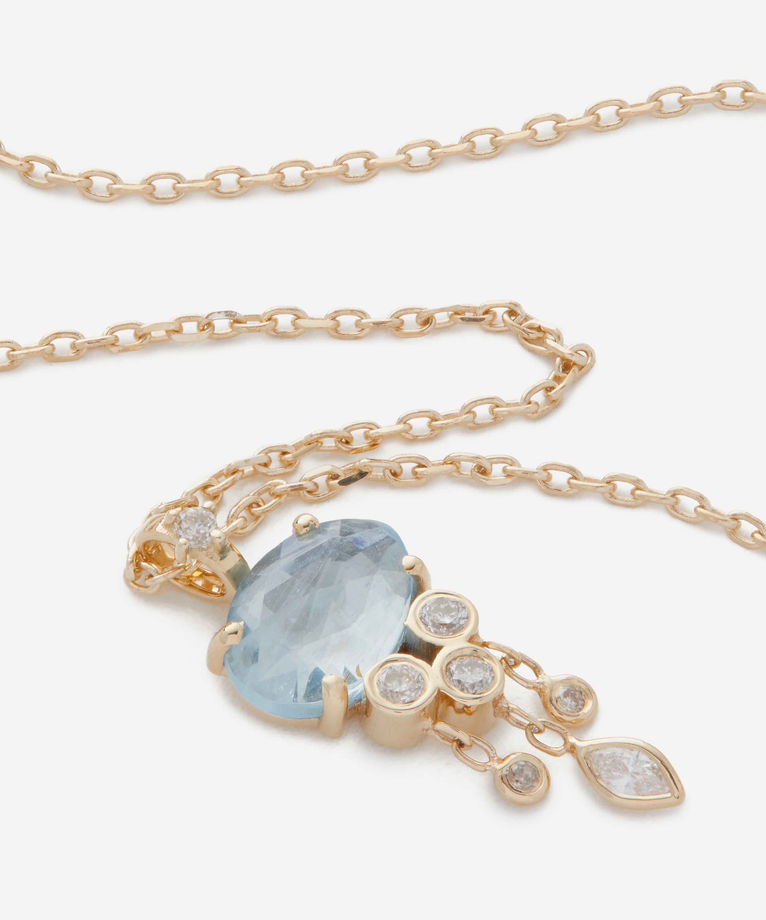 Celine Daoust - 14ct Gold Aquamarine and Dangling Diamonds Jellyfish Pendant Necklace image number 1