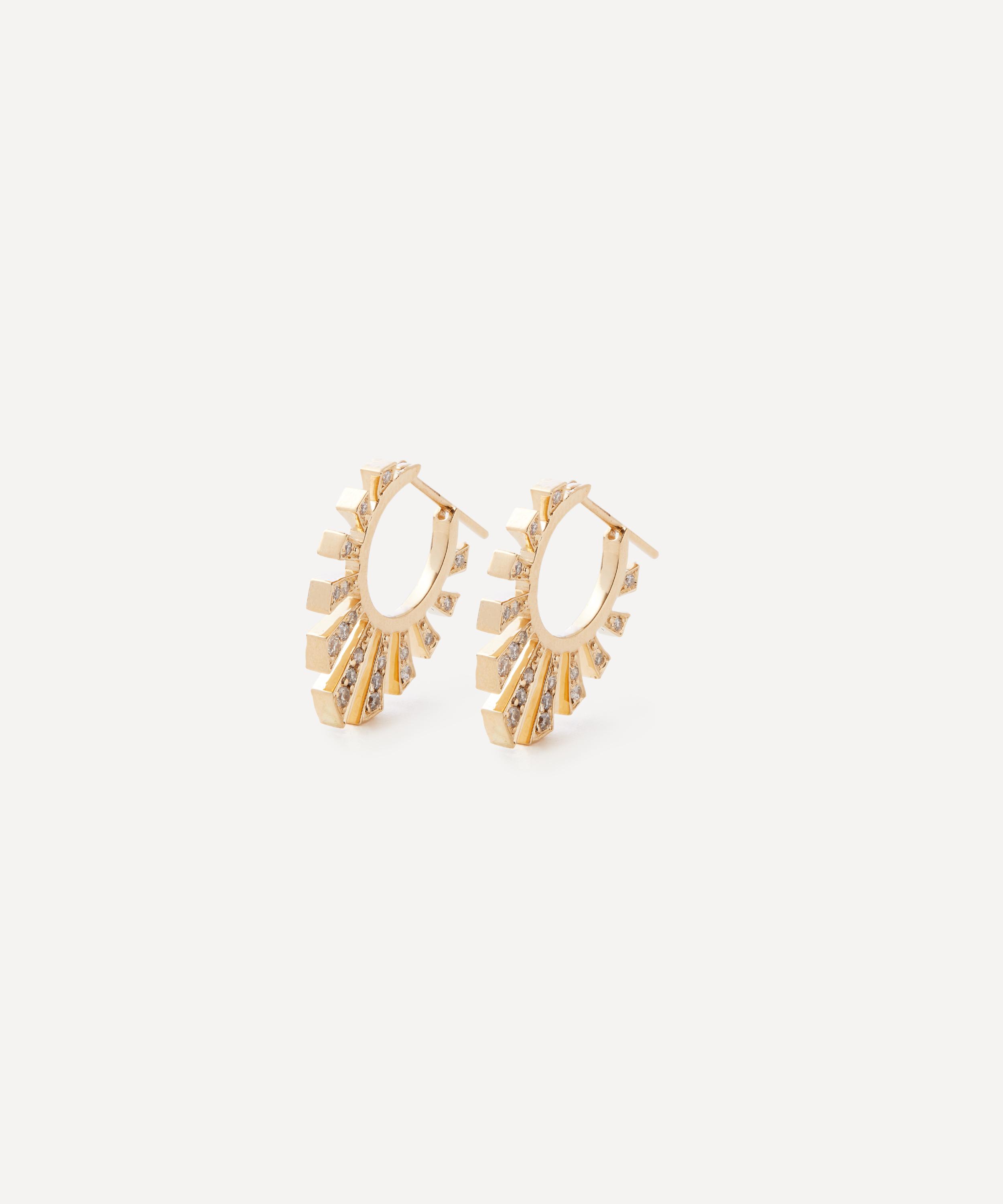 Celine Daoust - 14ct Gold Protection and Diamonds Aztec Hoop Earrings image number 0