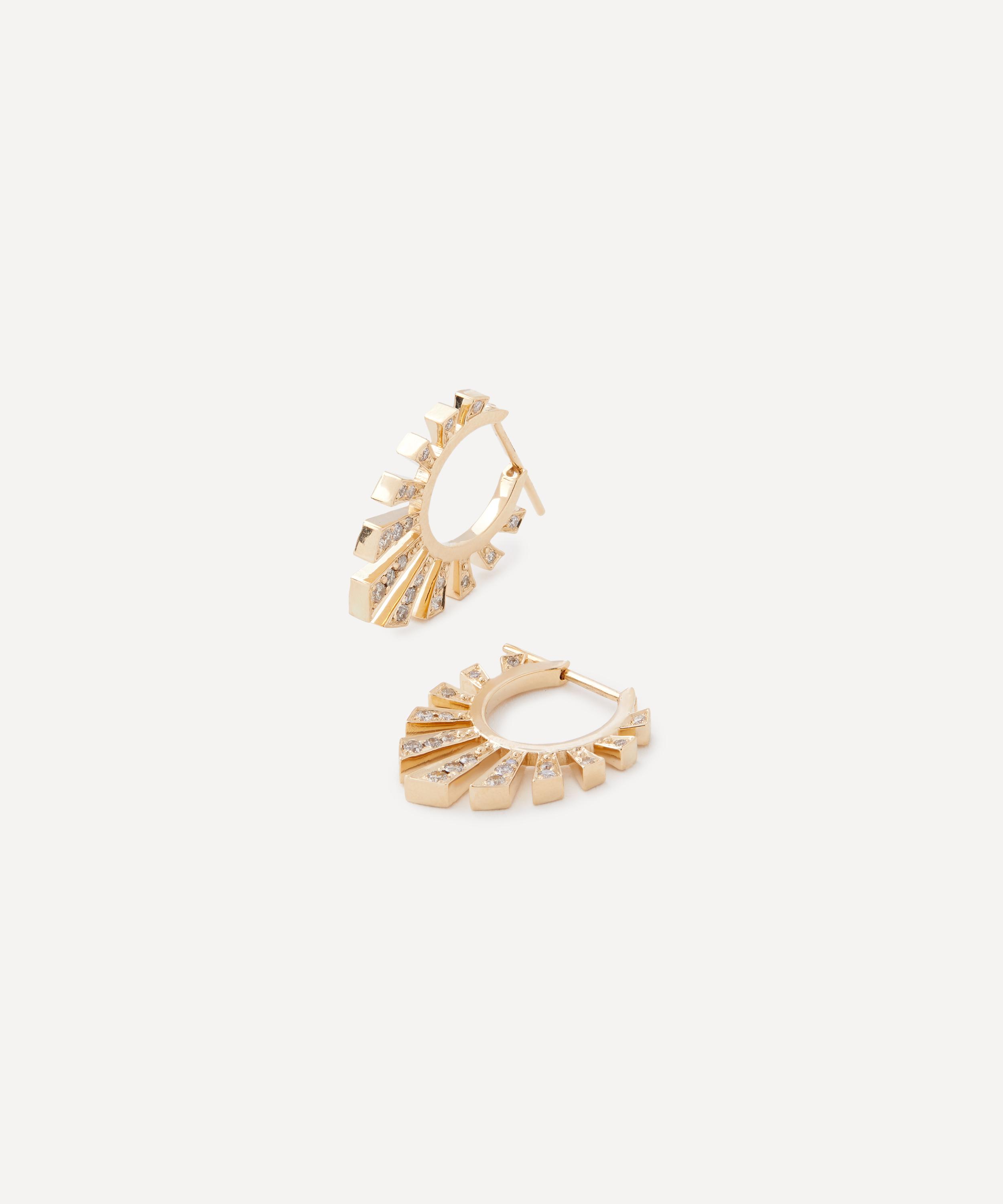 Celine Daoust - 14ct Gold Protection and Diamonds Aztec Hoop Earrings image number 1