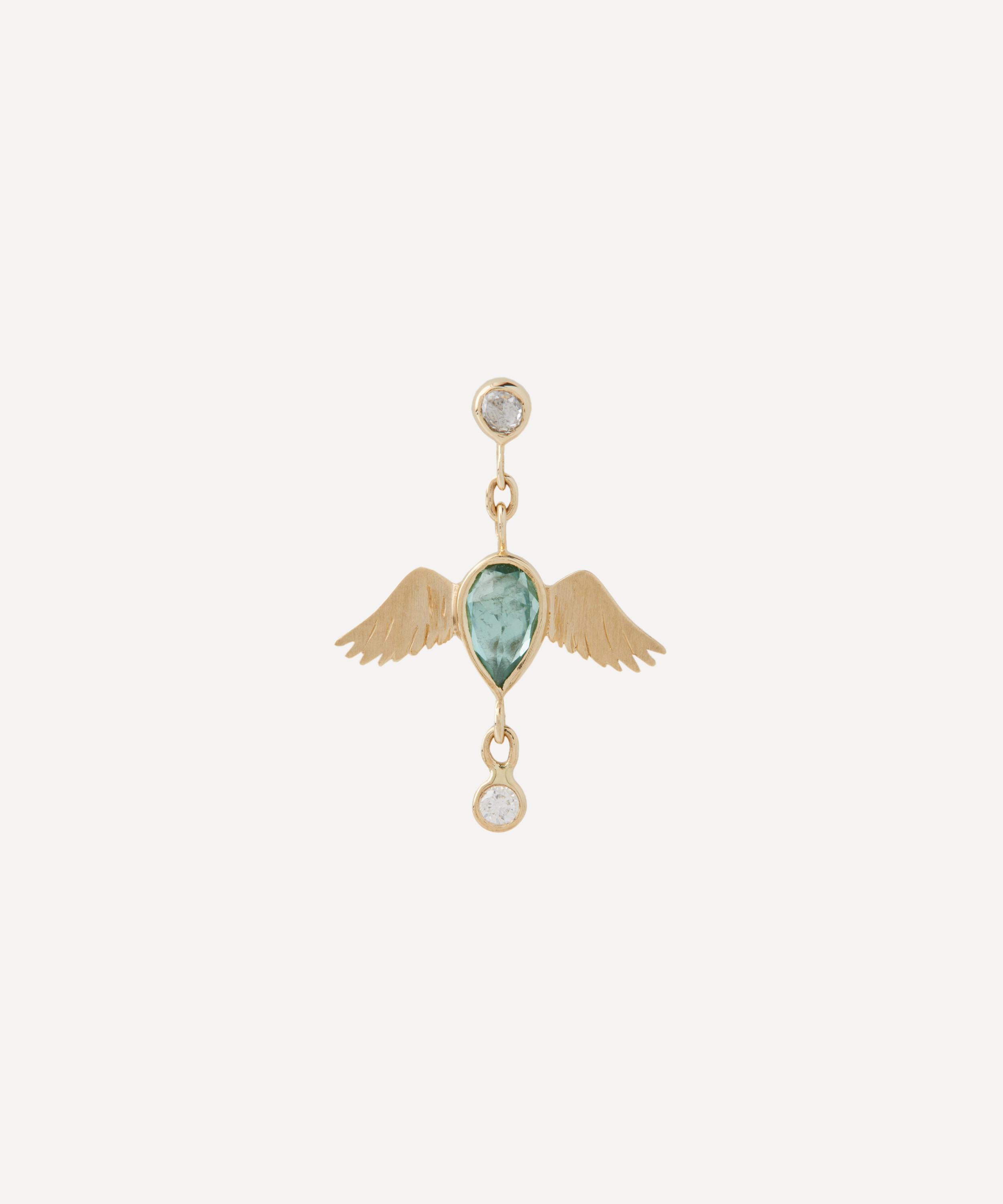 Celine Daoust - 14ct Gold Green Pear Tourmaline Bird and Diamond Drop Earring