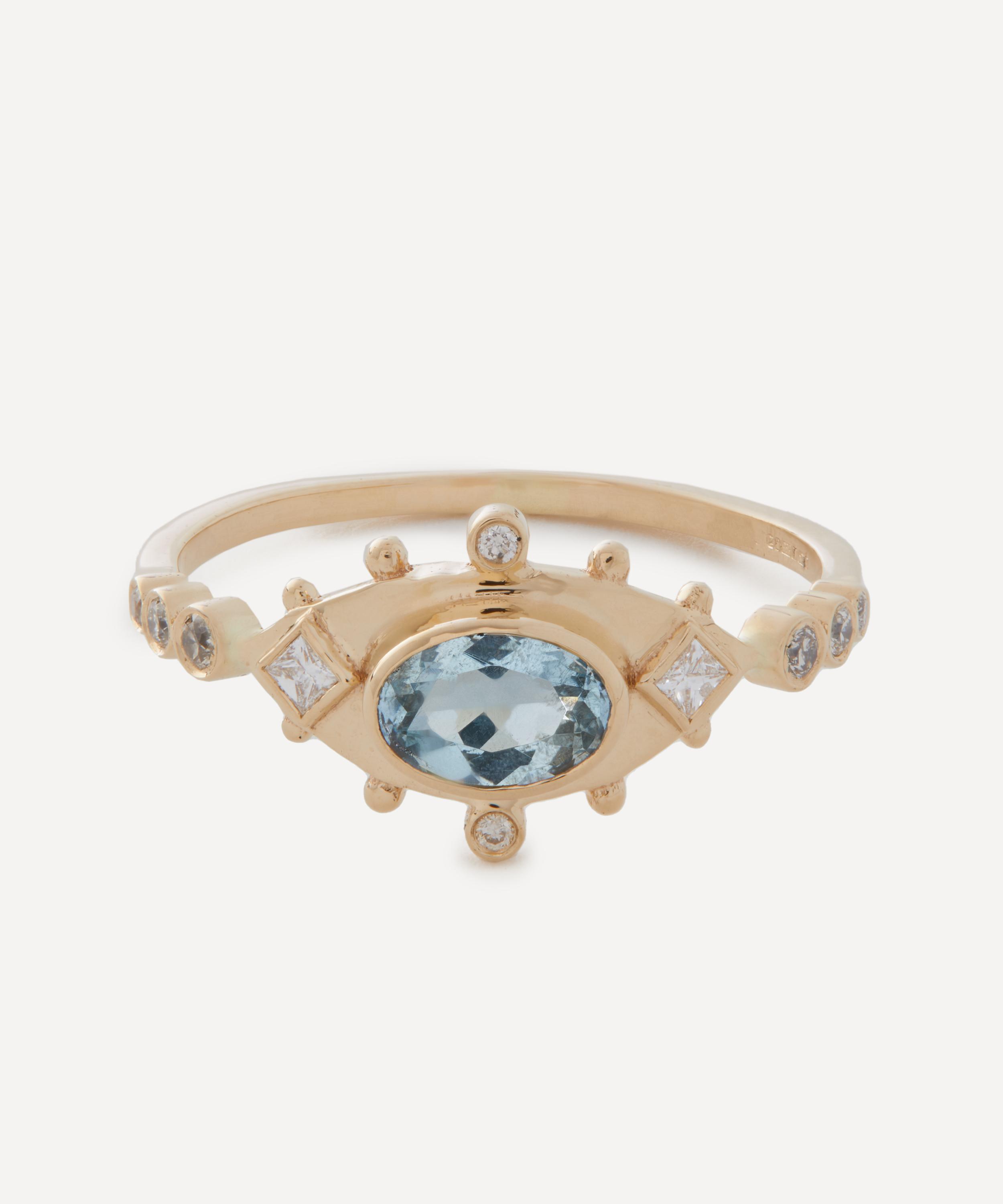 Celine Daoust - 14ct Gold Aquamarine and Diamonds Eye Ring image number 0