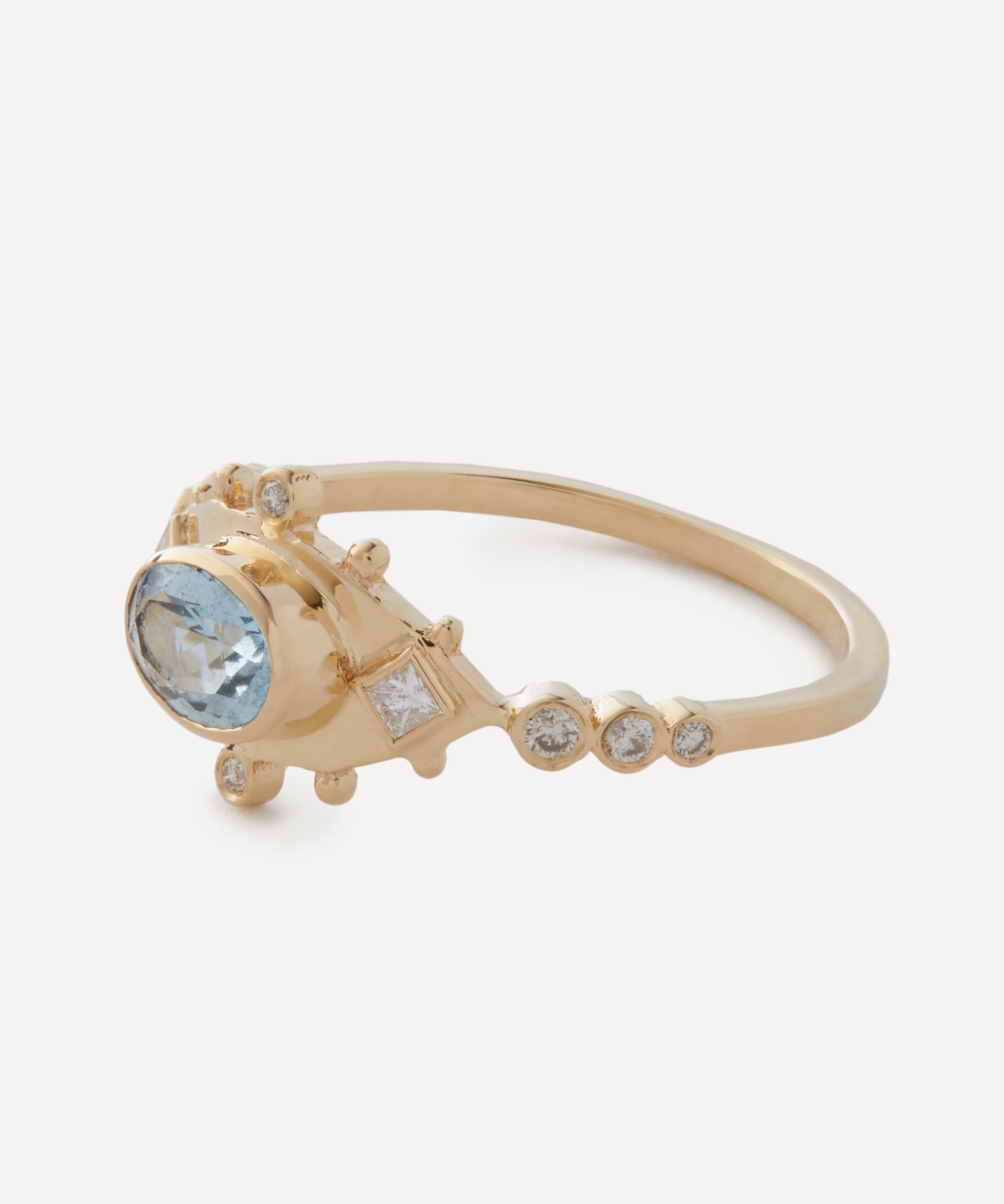 Celine Daoust - 14ct Gold Aquamarine and Diamonds Eye Ring image number 1