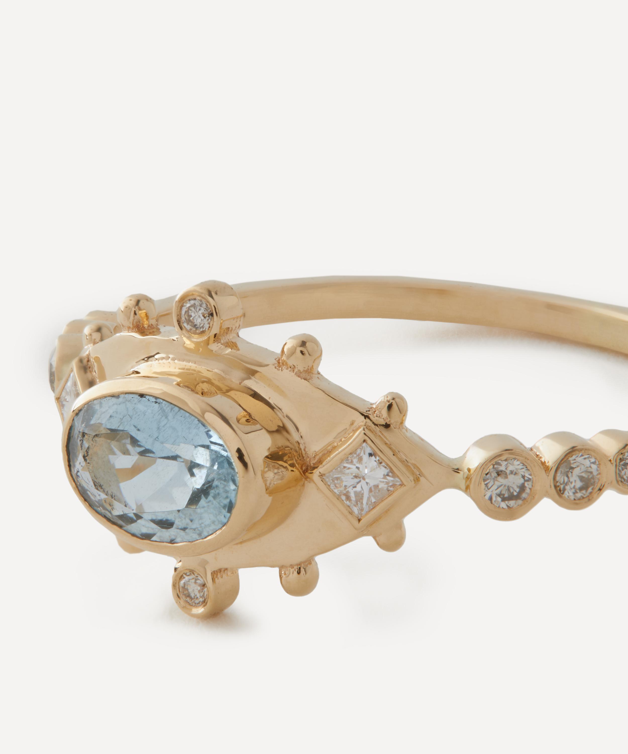 Celine Daoust - 14ct Gold Aquamarine and Diamonds Eye Ring image number 2