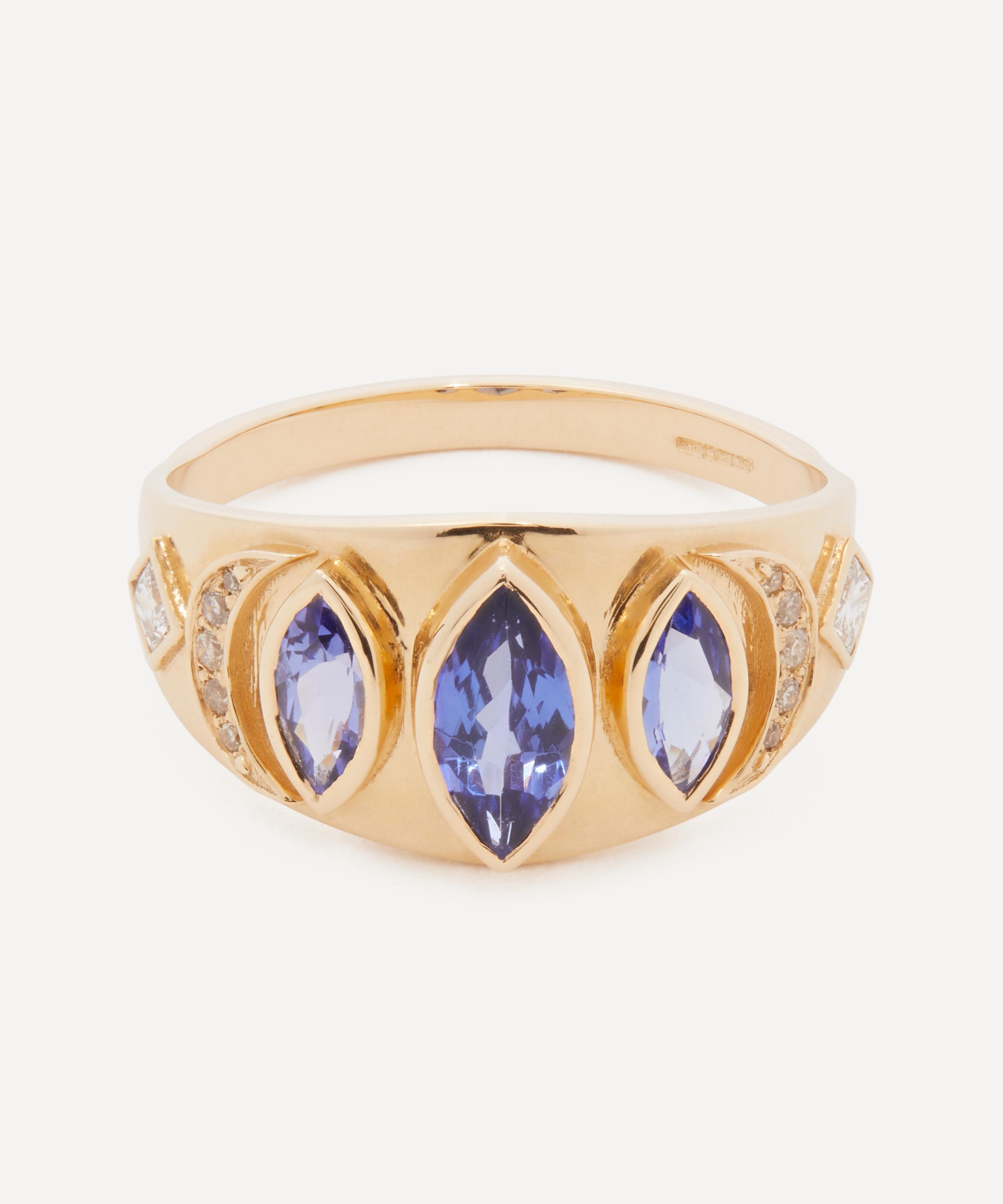 Celine Daoust - 14ct Gold Triple Marquise Tanzanite and Diamond Ring image number 0