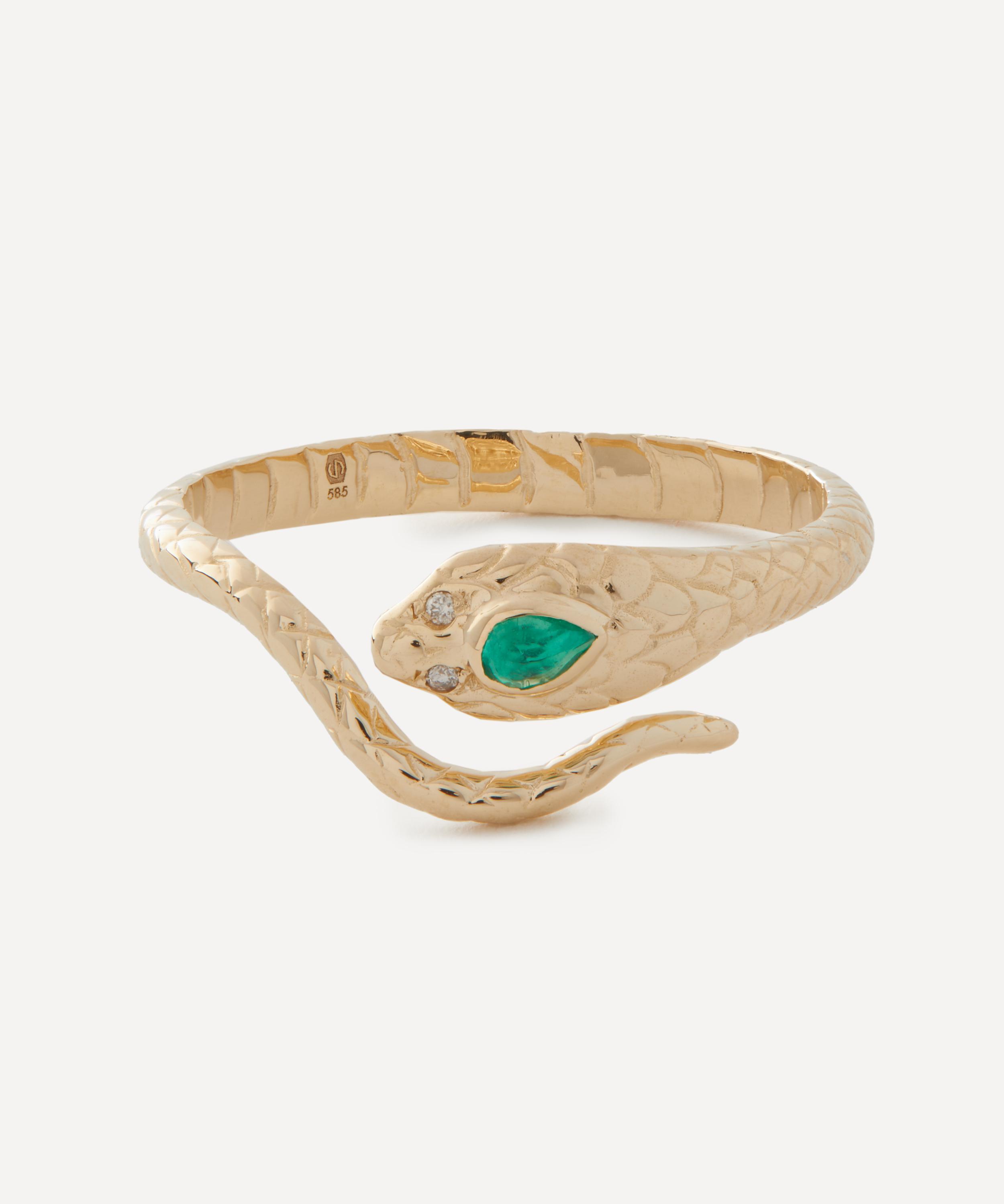 Celine Daoust - 14ct Gold Cobra Emerald and Diamond Ring image number 0