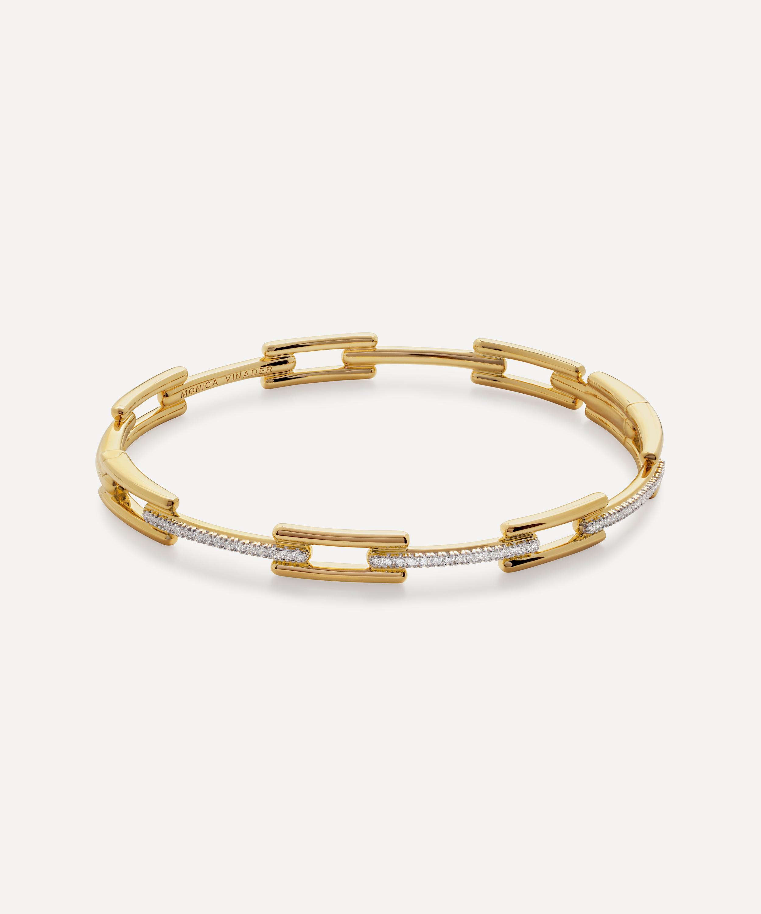Monica Vinader - 18ct Gold-Plated Vermeil Silver Diamond Signature Link Skinny Bangle Bracelet image number 0