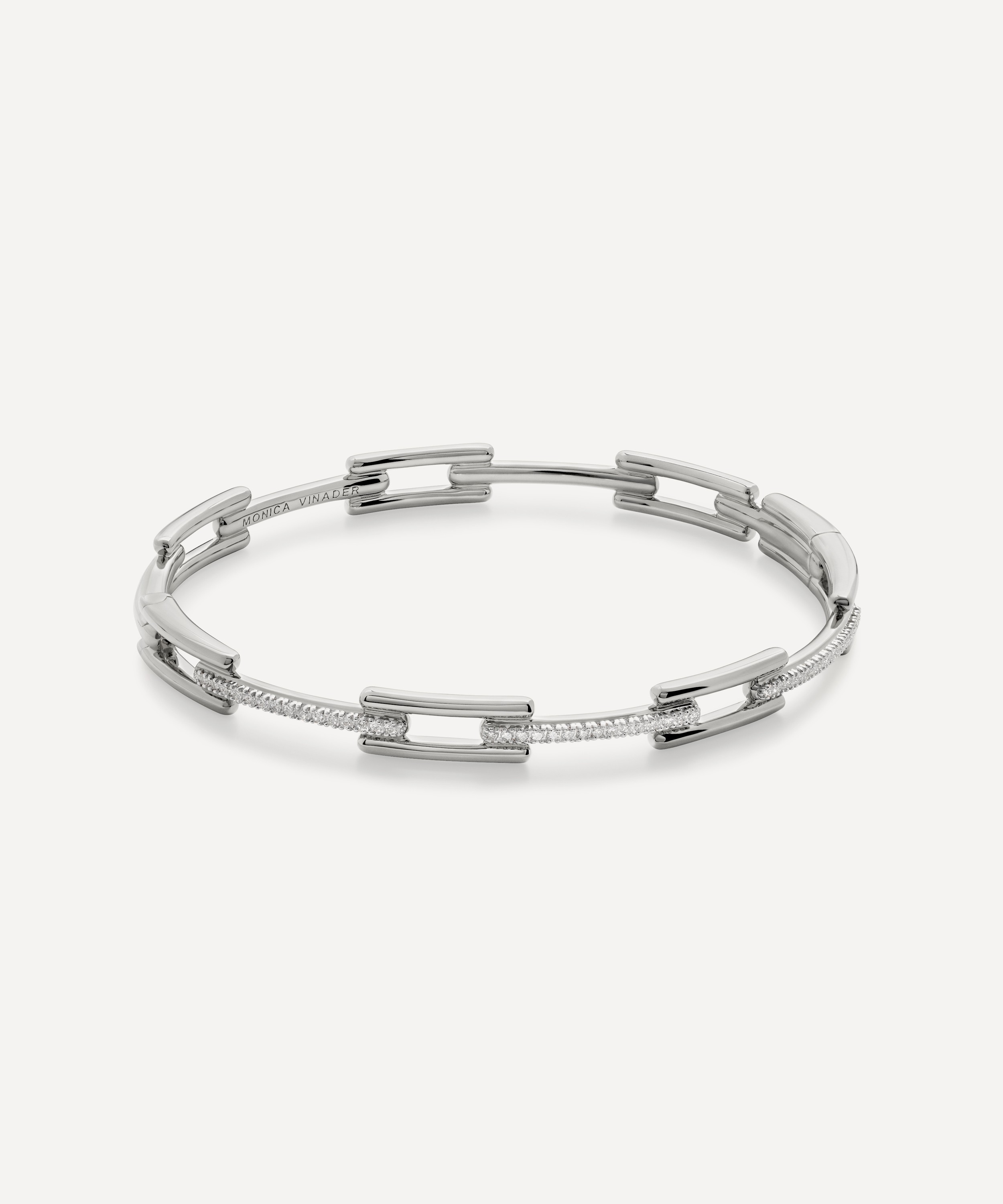 Monica Vinader - Sterling Silver Diamond Signature Link Skinny Bangle Bracelet image number 0