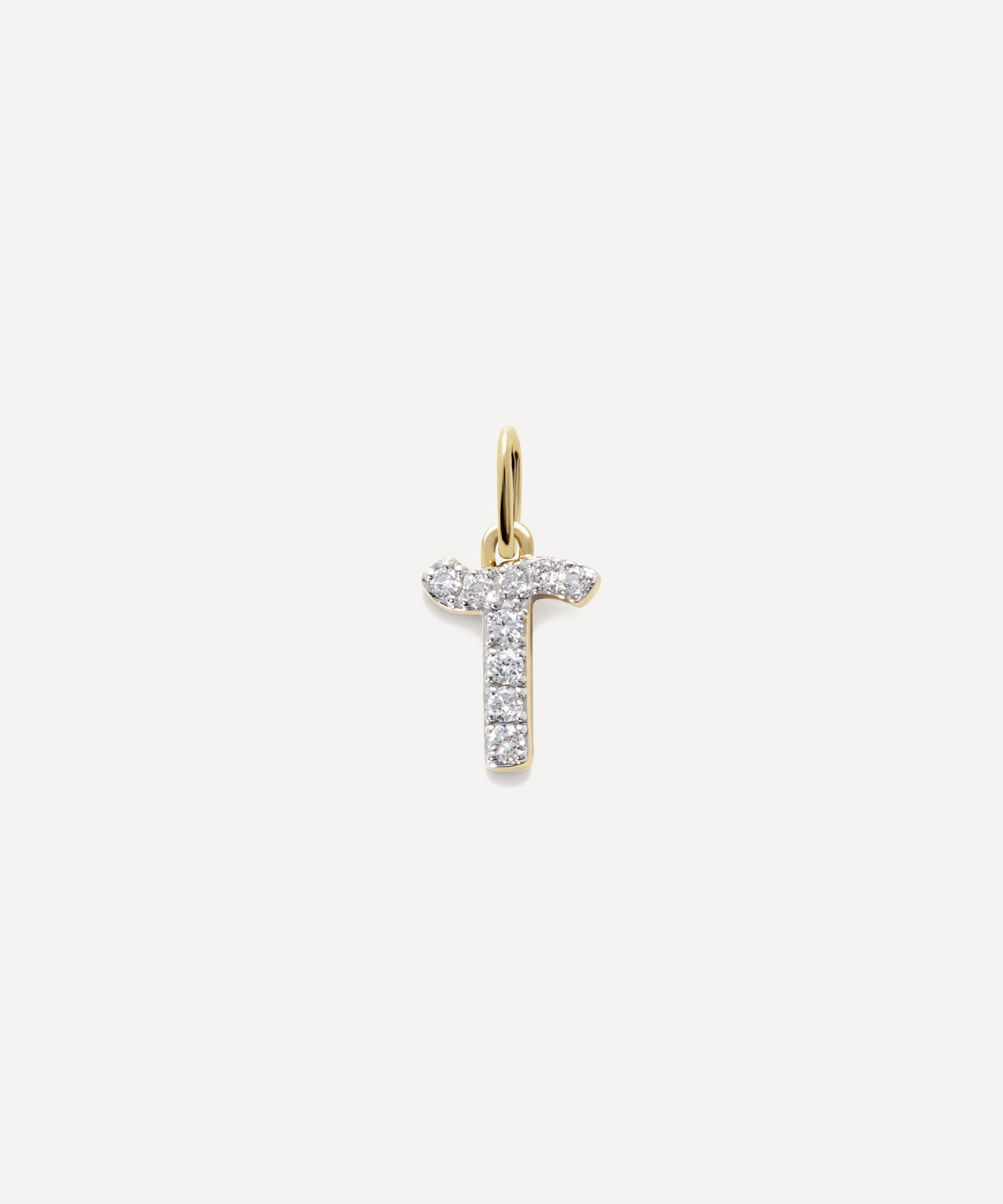 Monica Vinader - 14ct Gold Diamond T Charm