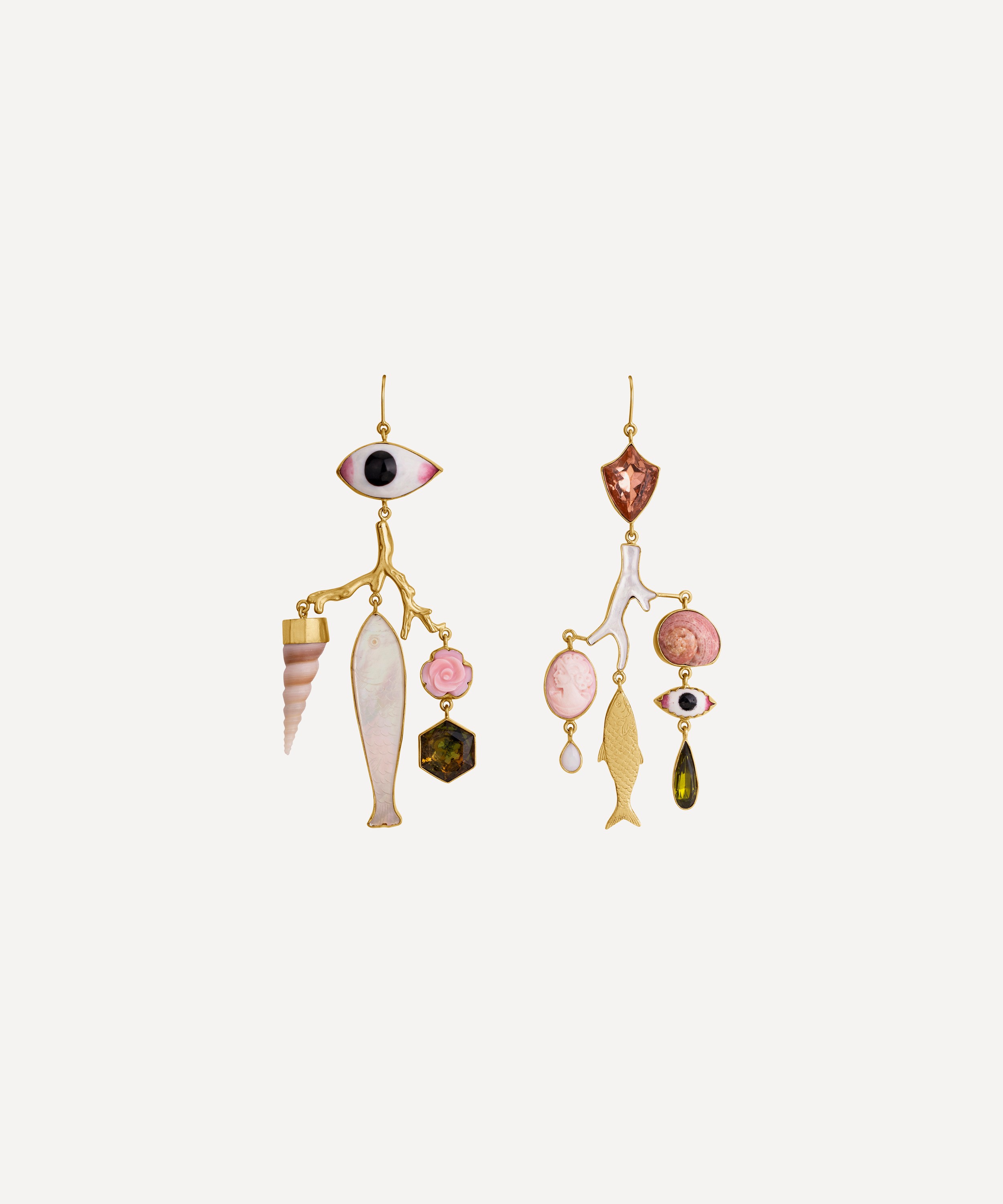 Grainne Morton - 18ct Gold-Plated Enamel Eye and Branch Drop Earrings image number 0