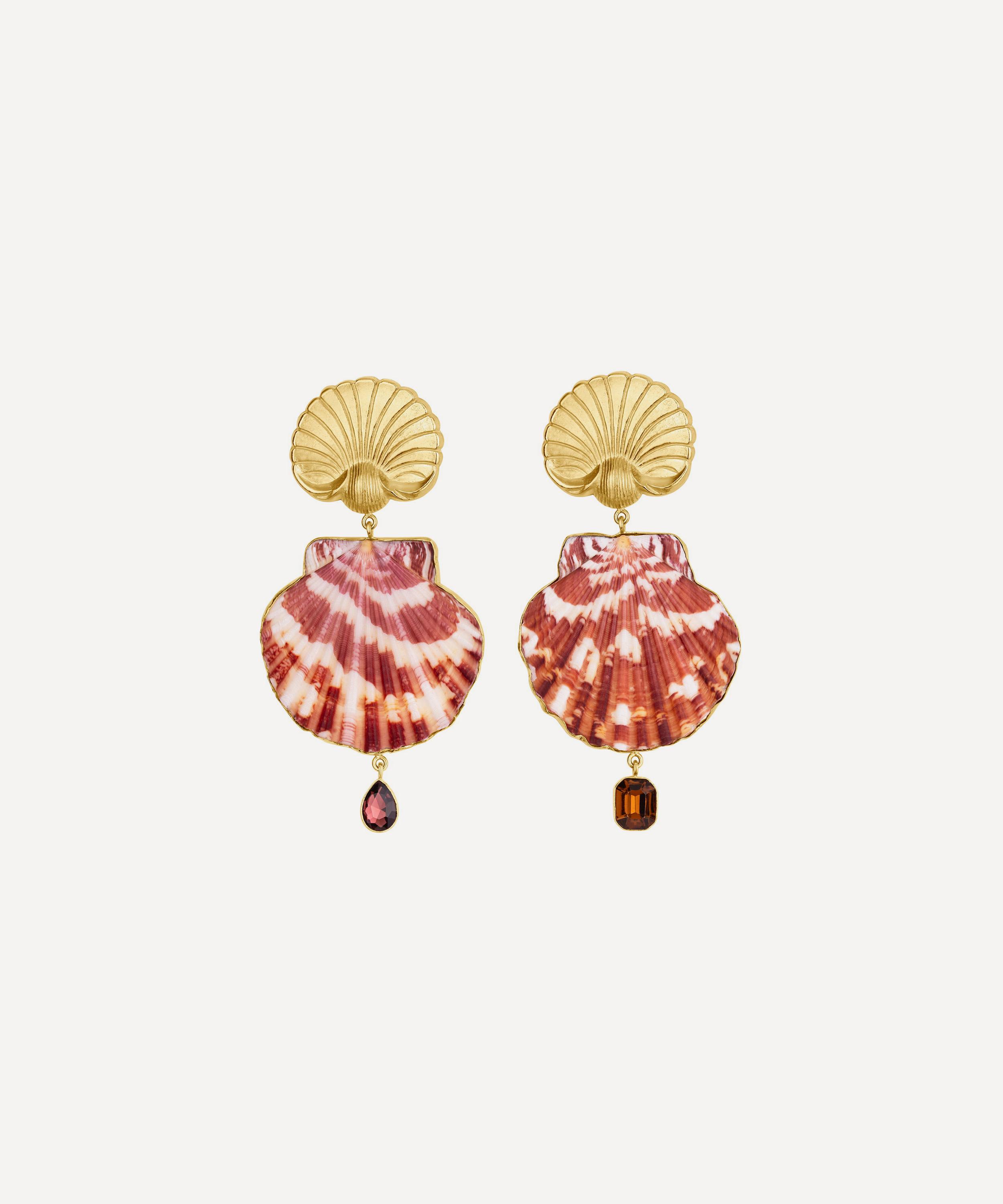 Grainne Morton - 18ct Gold-Plated Scallop Drop Earrings image number 0