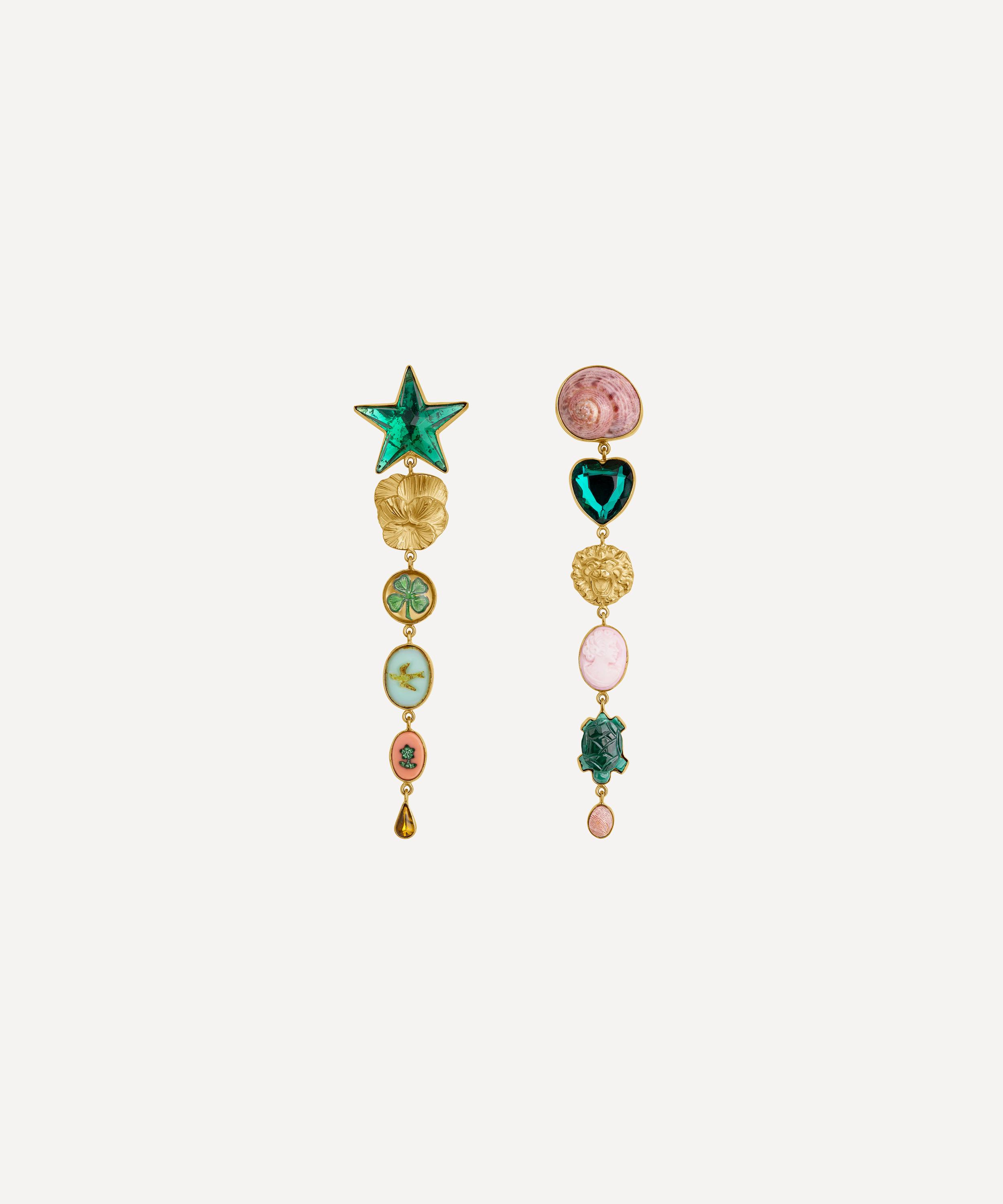 Grainne Morton - 18ct Gold-Plated Green Heart and Star Drop Earrings image number 0