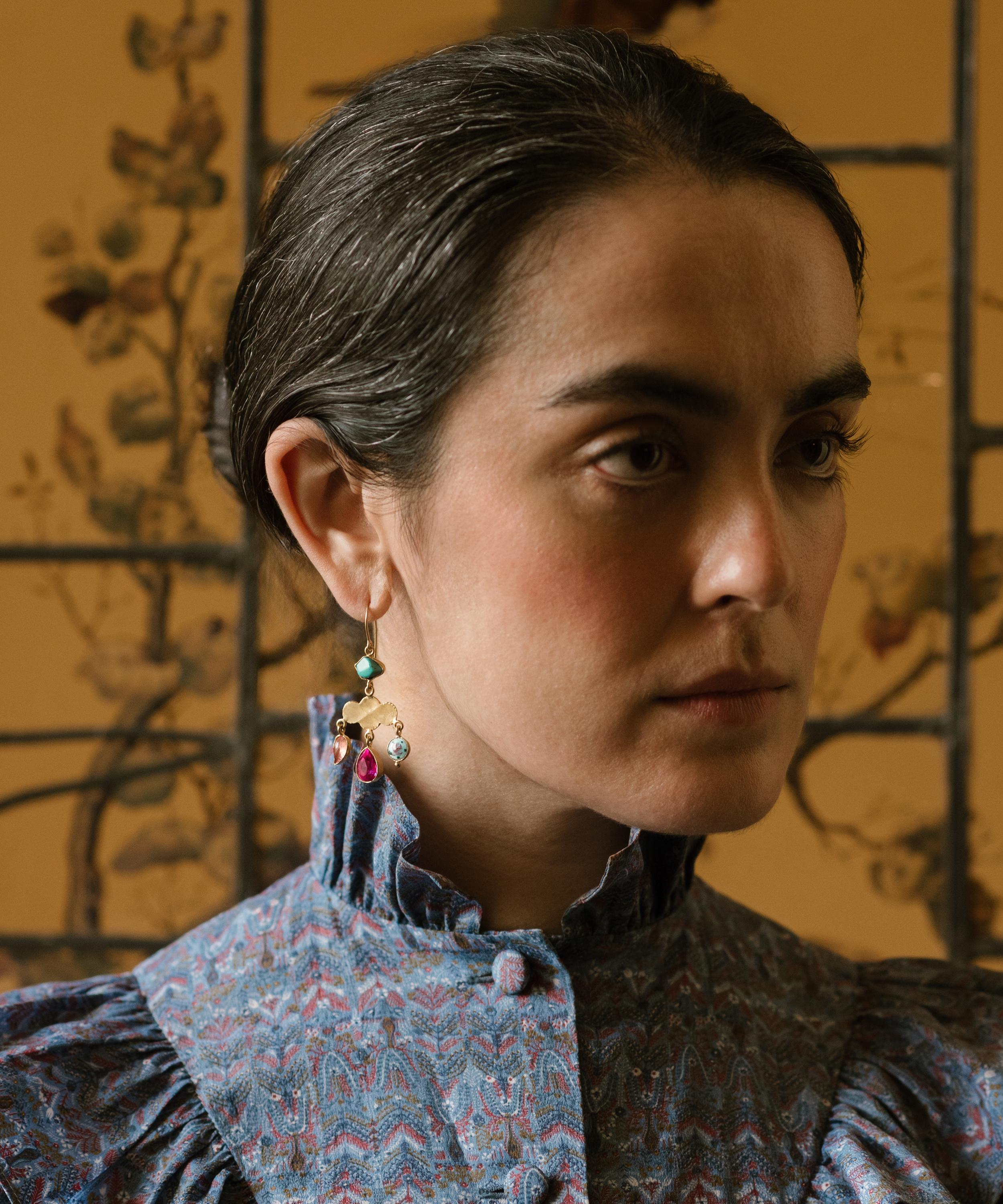 Grainne Morton - 18ct Gold-Plated Girandole Turquoise Drop Earrings image number 3