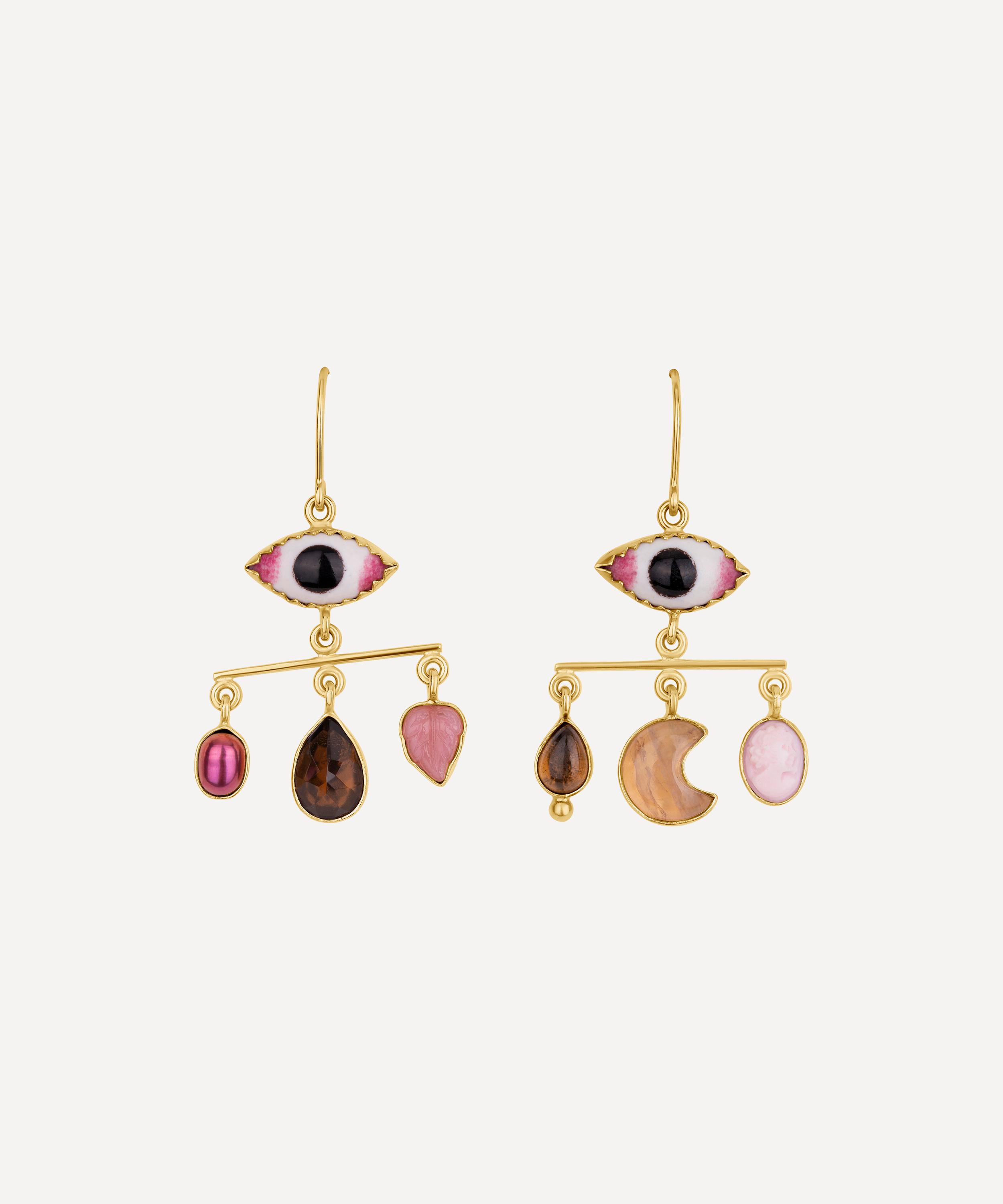 Grainne Morton - 18ct Gold-Plated Enamel Eye Balance Drop Earrings image number 0