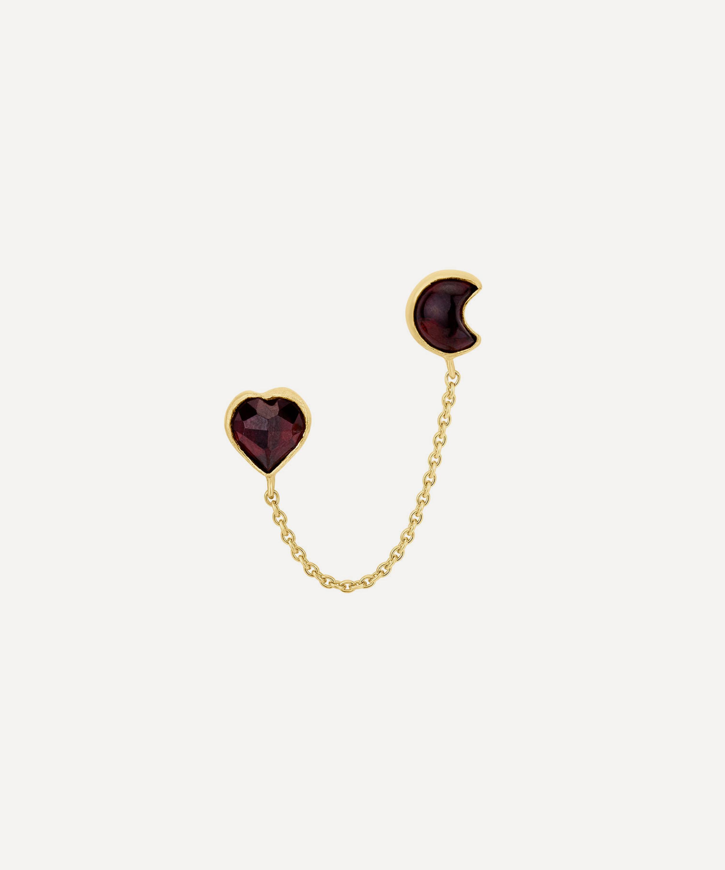 Grainne Morton - 18ct Gold-Plated Moon and Star Double Stud Garnet Earring image number 0