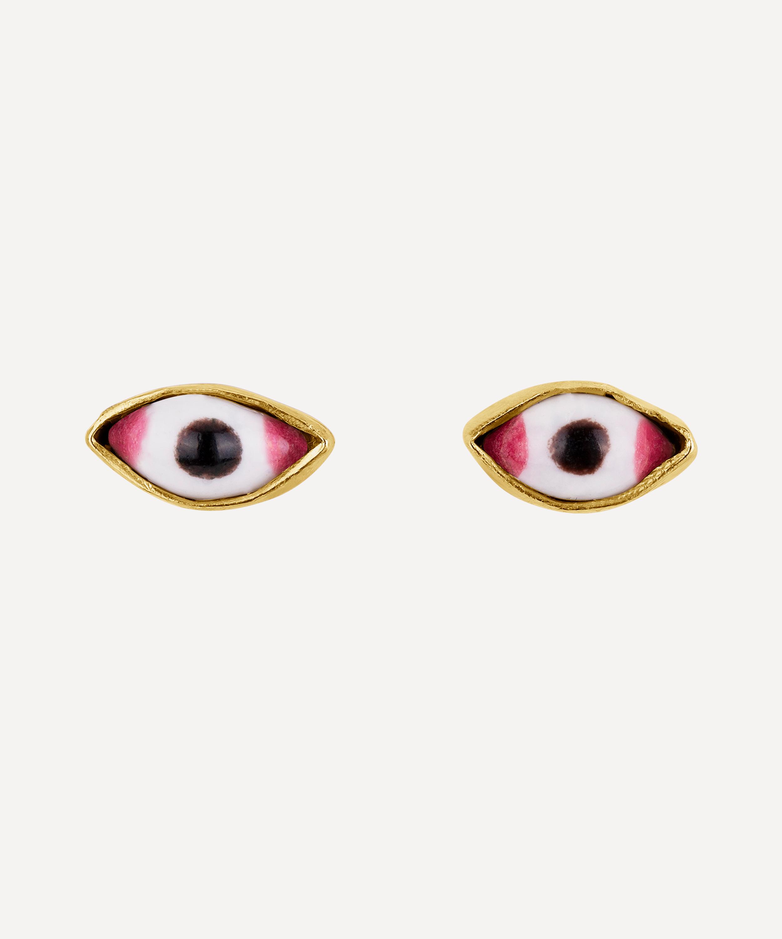 Grainne Morton - 18ct Gold-Plated Pink Enamel Eye Stud Earrings image number 0