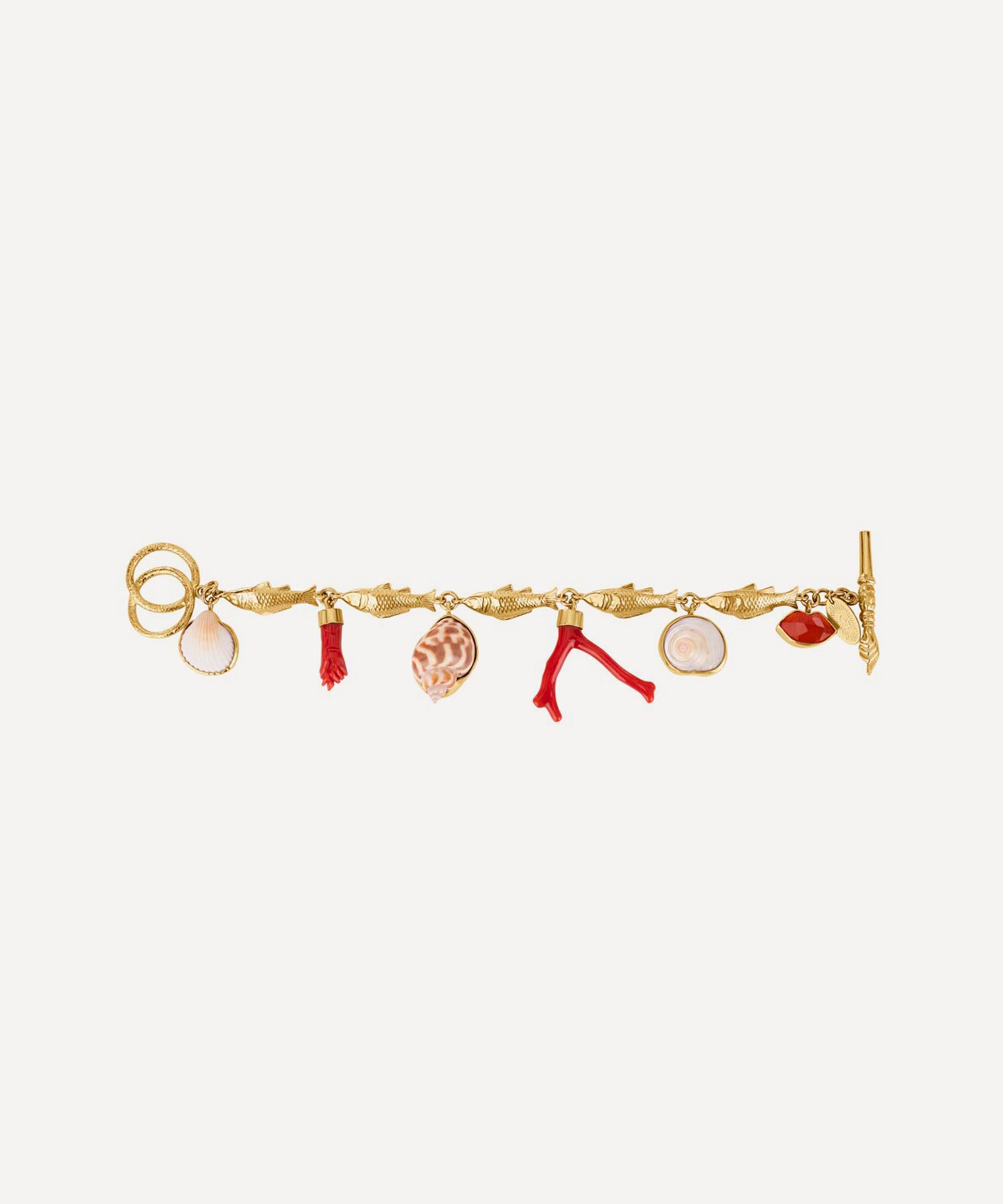 Grainne Morton - 18ct Gold-Plated Fish Multi Charm Coral Bracelet image number 0